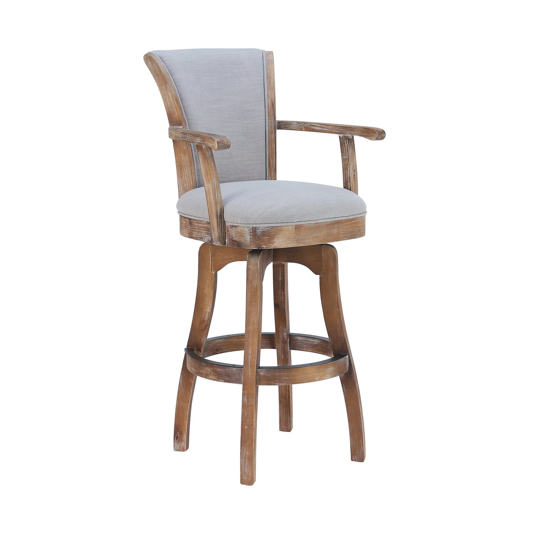 Raleigh Arm 26" Counter Height Swivel Barstool in Distressed Oak Finish and Putty Ivory Linen