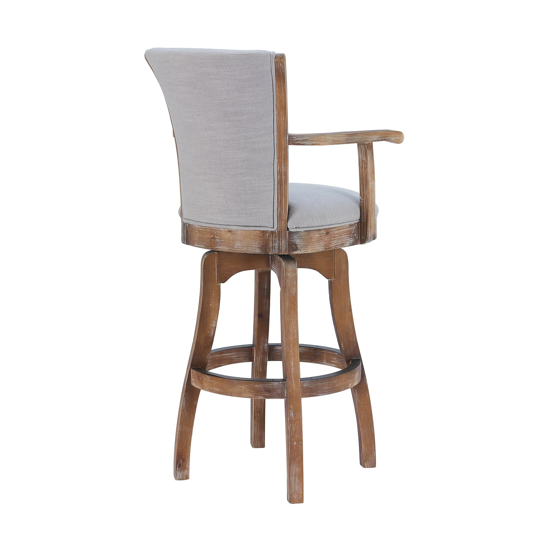 Raleigh Arm 26" Counter Height Swivel Barstool in Distressed Oak Finish and Putty Ivory Linen - Image 3