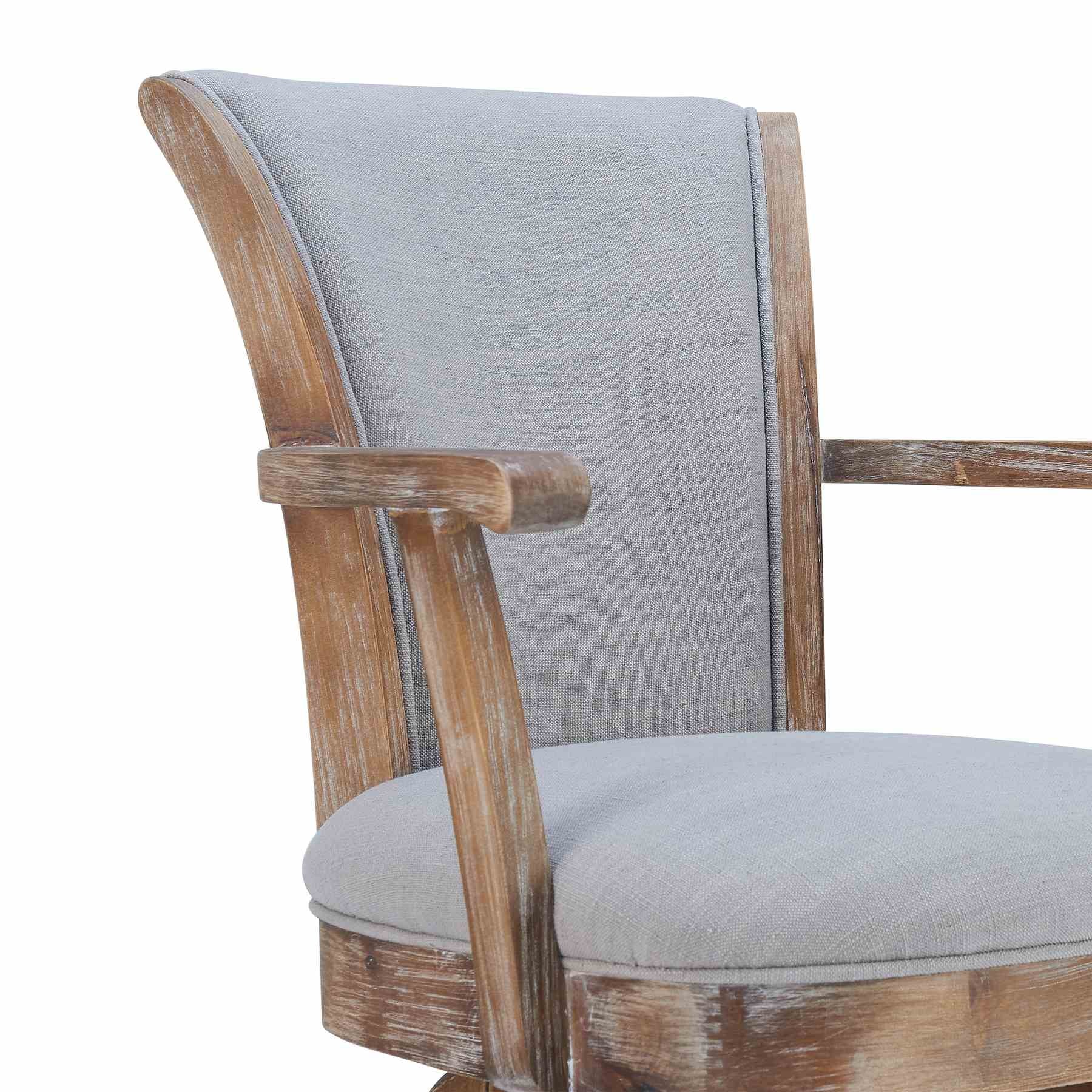 Raleigh Arm 26" Counter Height Swivel Barstool in Distressed Oak Finish and Putty Ivory Linen - Image 4