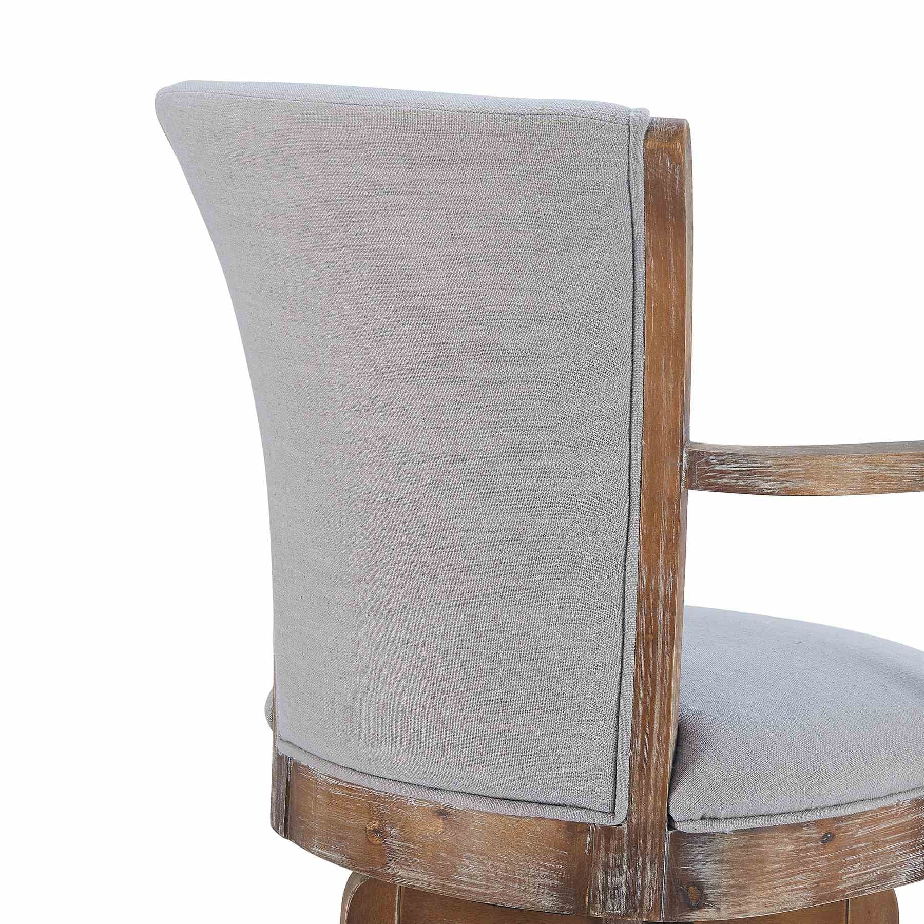 Raleigh Arm 26" Counter Height Swivel Barstool in Distressed Oak Finish and Putty Ivory Linen - Image 5