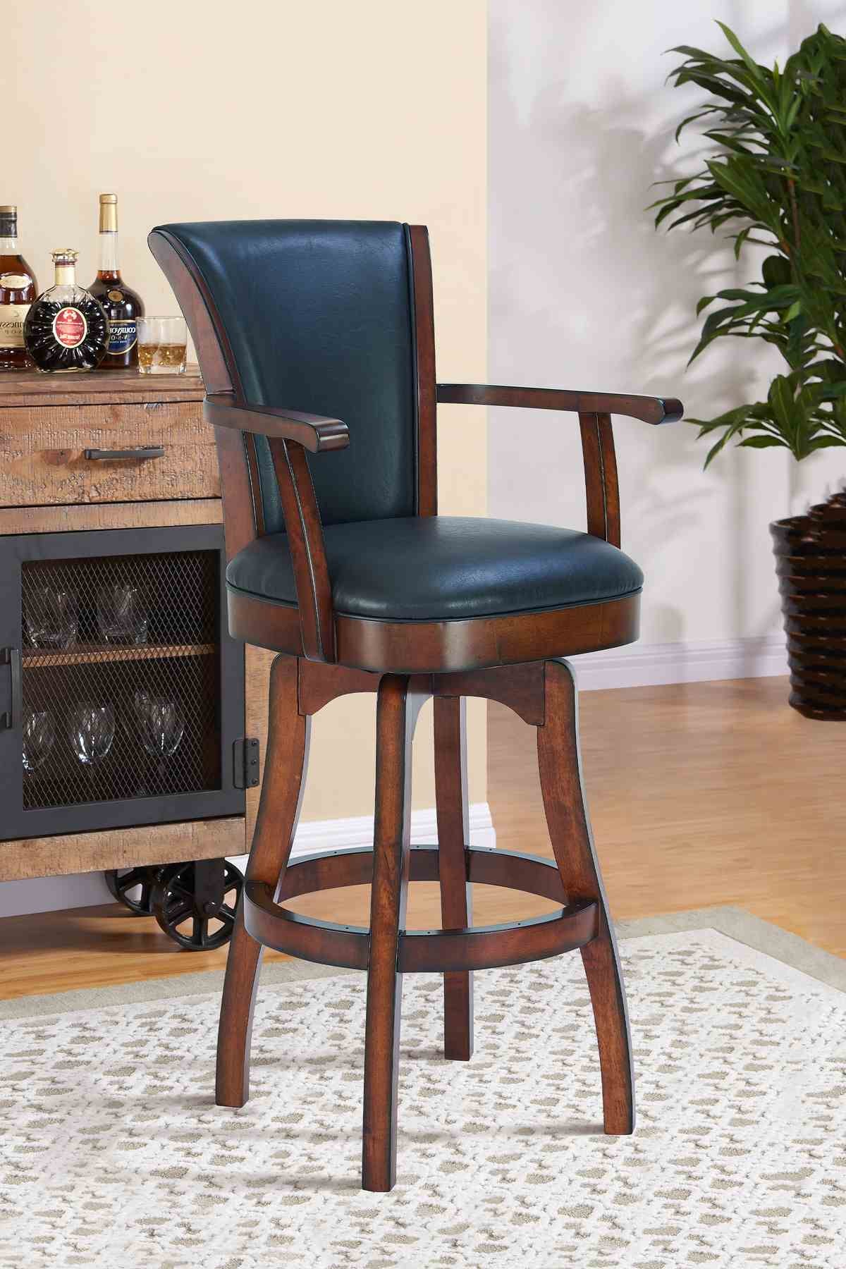 Raleigh Arm 30" Bar Height Swivel Barstool in Rustic Cordovan Finish and Brown Bonded Leather - Image 8
