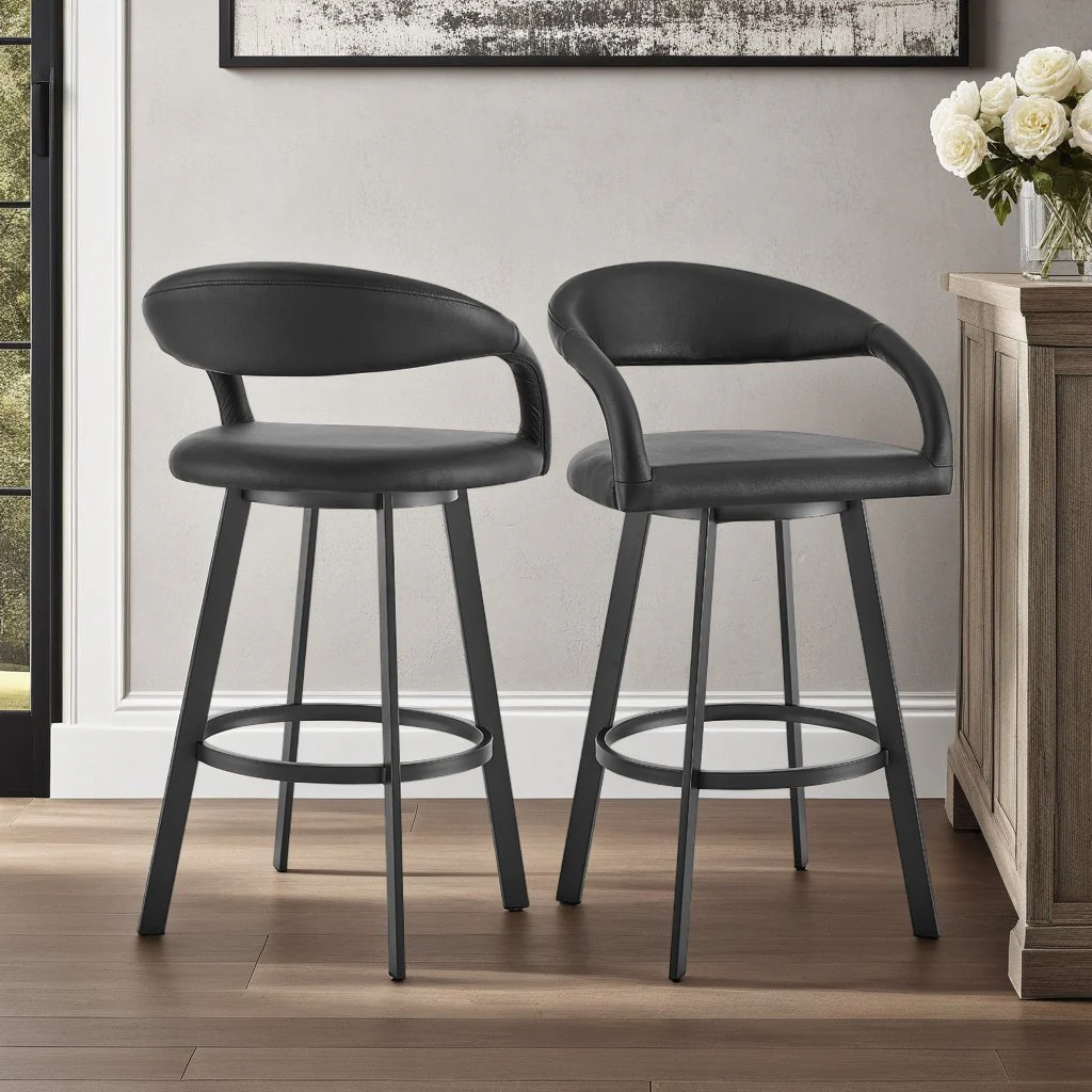 Ramona 26" Swivel Counter Stool with Matte Black Iron and Black Faux Leather - Image 10
