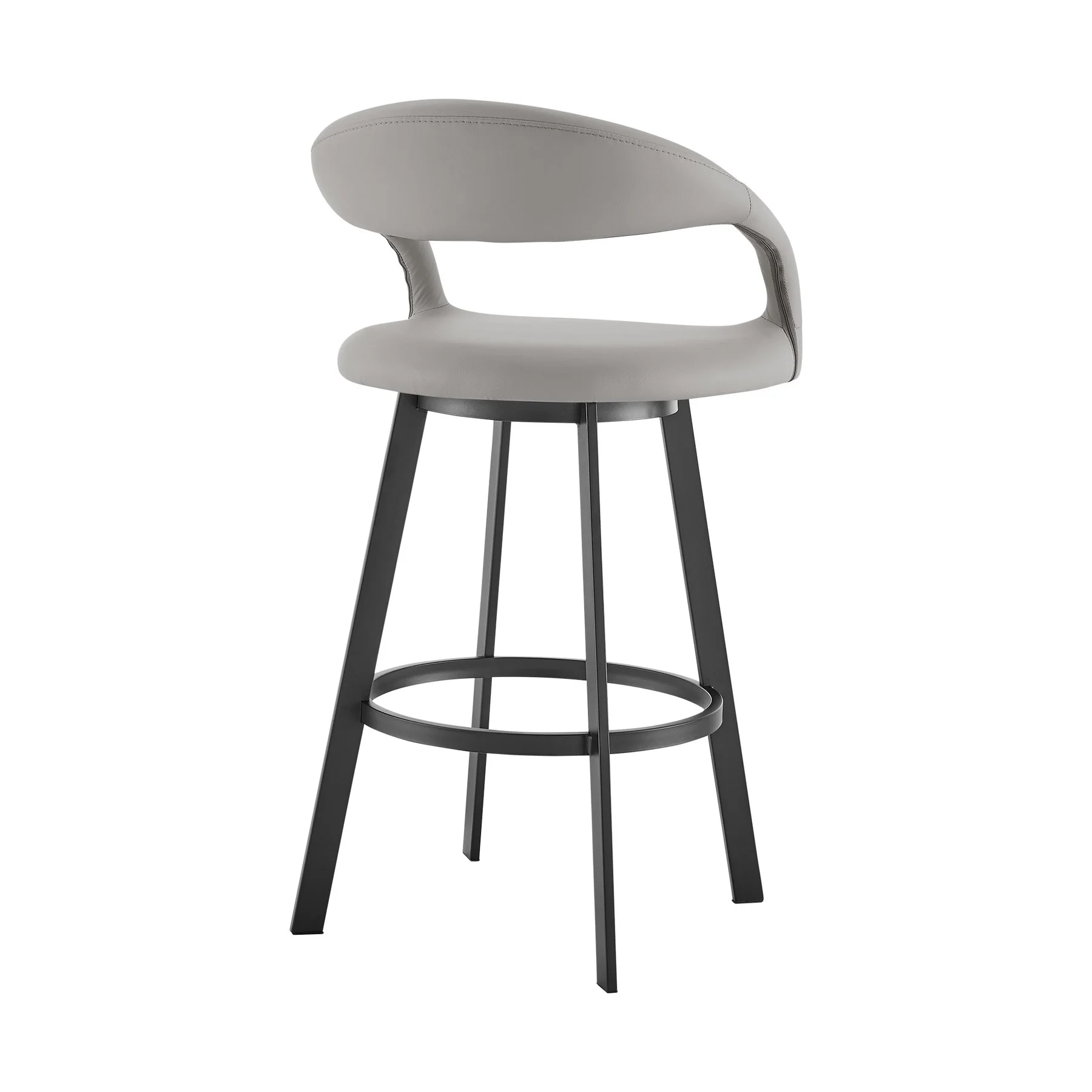 Ramona 26" Swivel Counter Stool with Matte Black Iron and Light Gray Faux Leather - Image 3