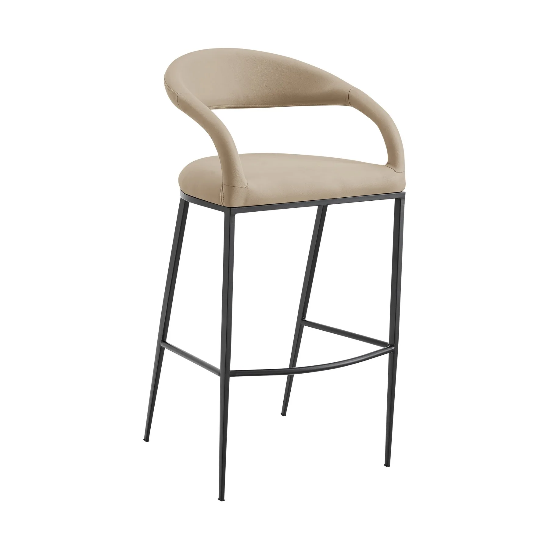 Ramona 30" Bar Stool with Matte Black Iron and Beige Faux Leather