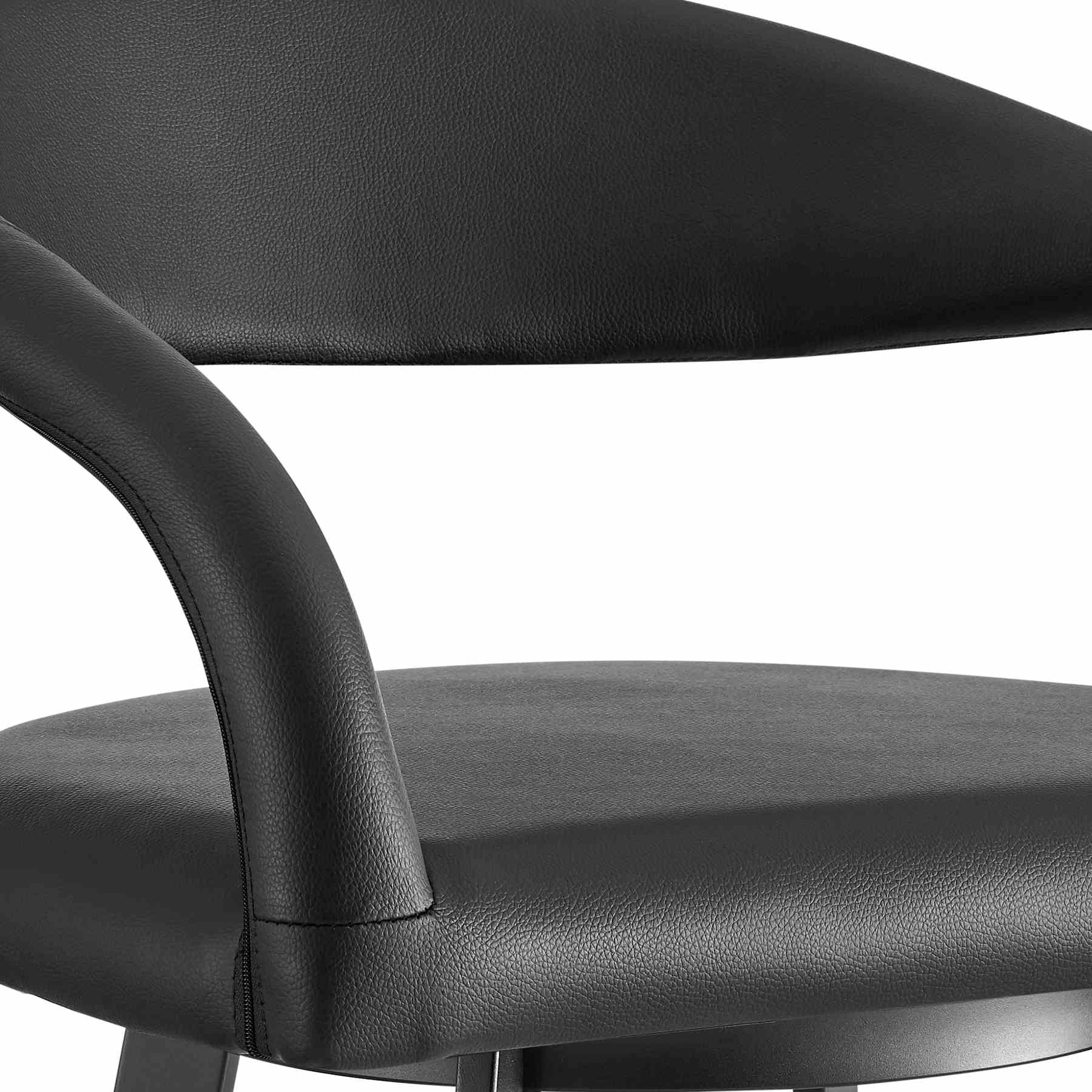 Ramona 30" Swivel Bar Stool with Matte Black Iron and Black Faux Leather - Image 6