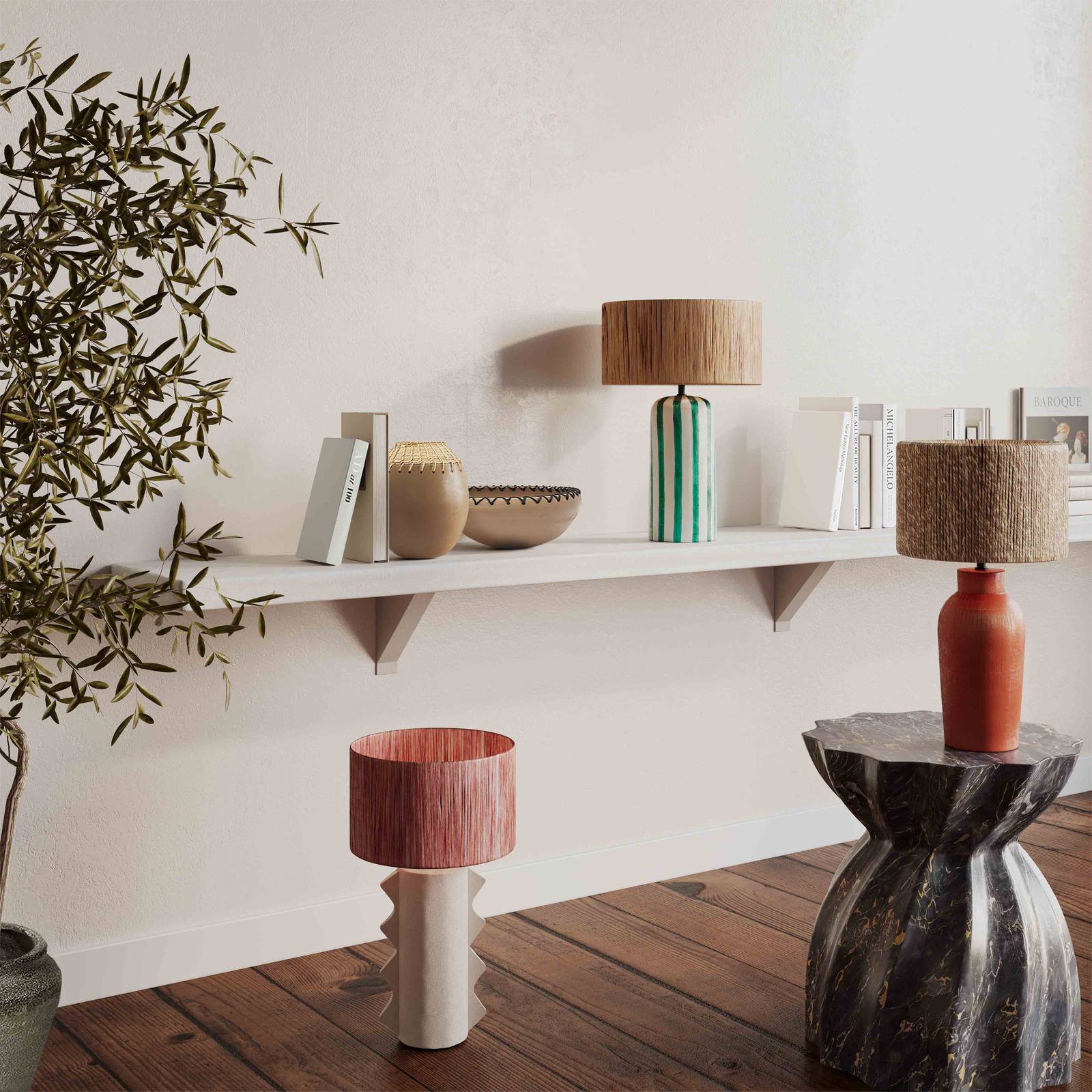 Ravello Green Striped Papier Mache Table Lamp - Image 2