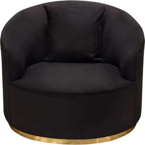 Raven Chair in Black Suede Velvet w/ Brushed Gold Accent Trim