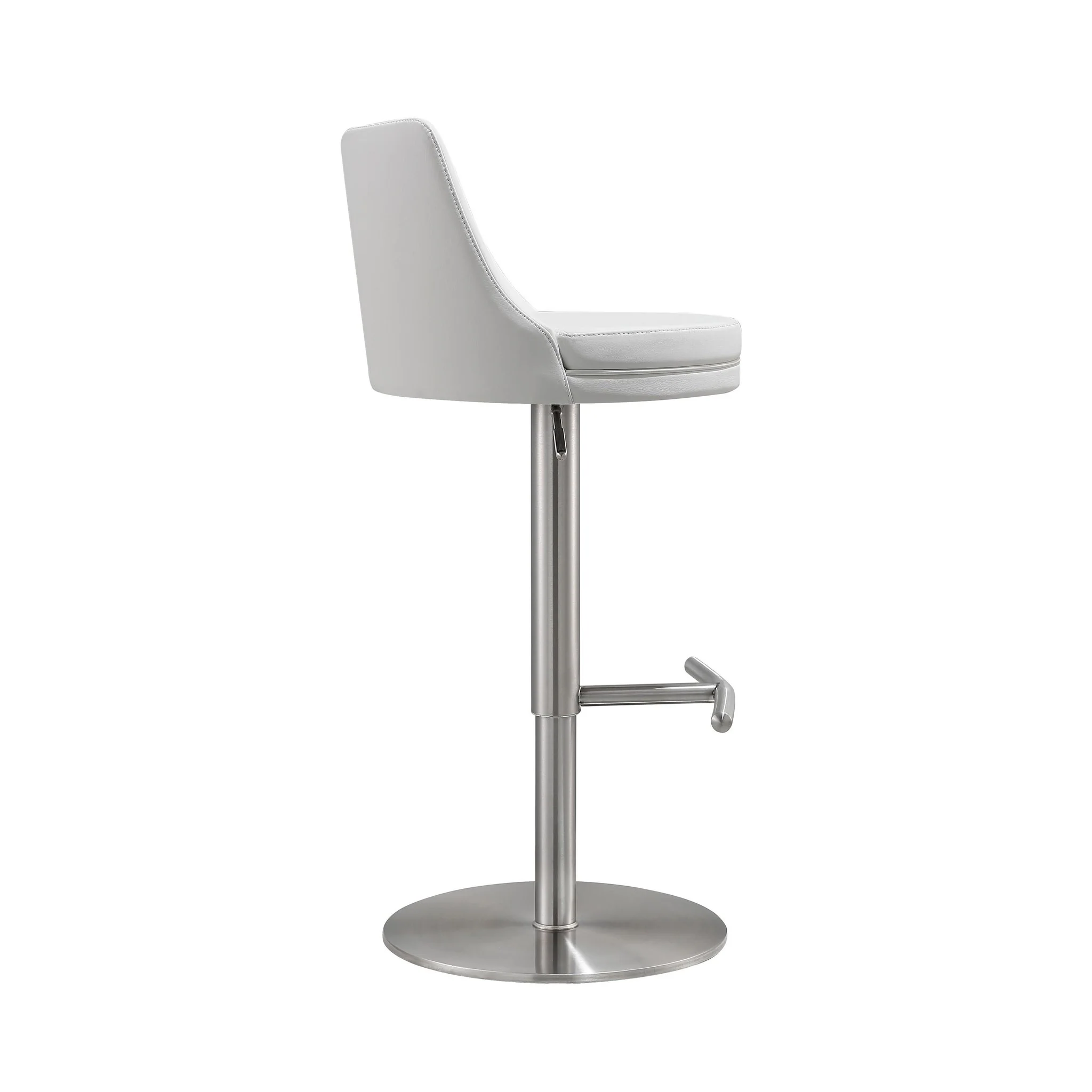Reagan White Performance Vegan Leather and Silver Adjustable Stool - Image 5