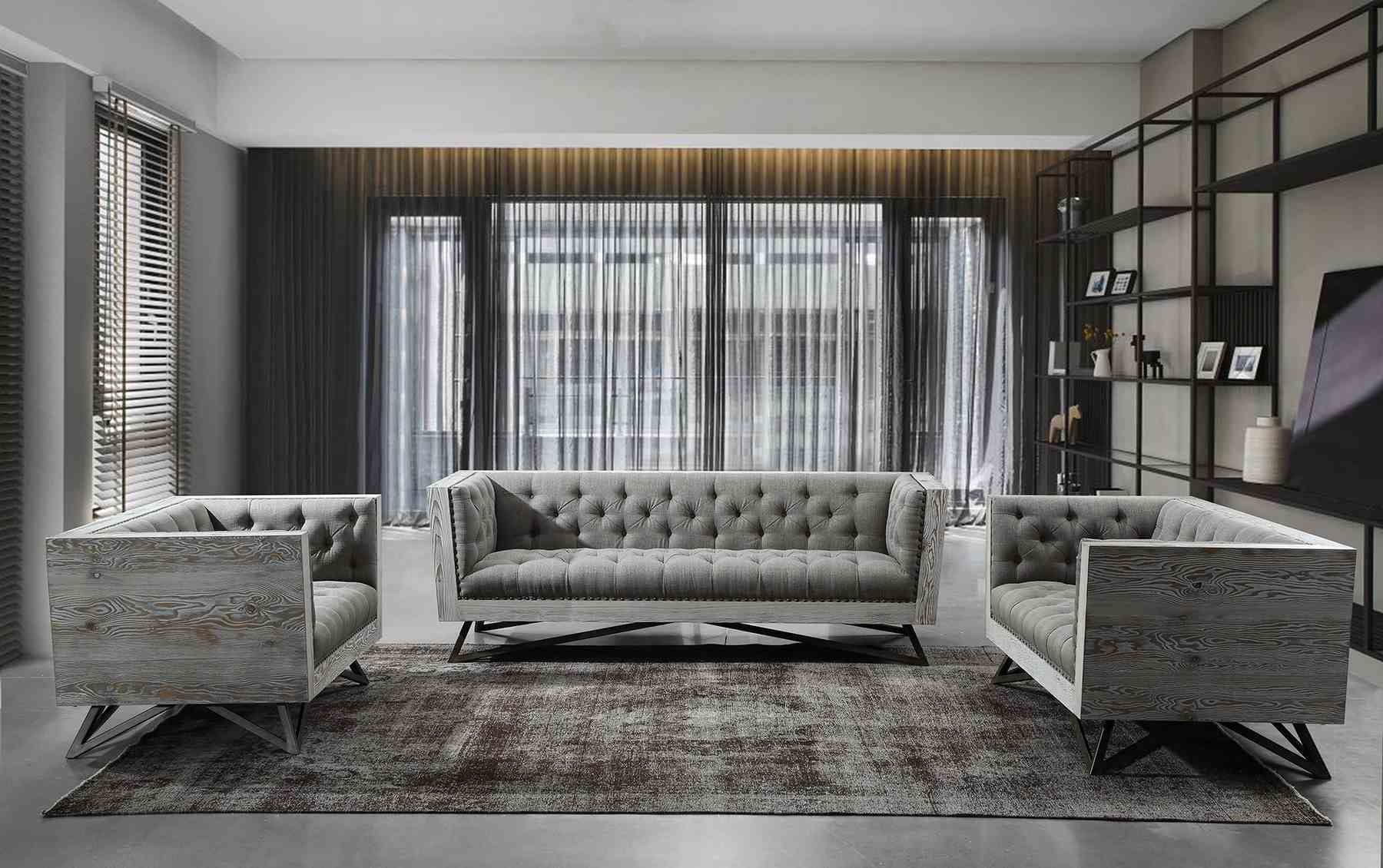 Regis Contemporary Chair in Gray Fabric with Black Metal Finish Legs and Antique Brown Nailhead Accents - Image 4
