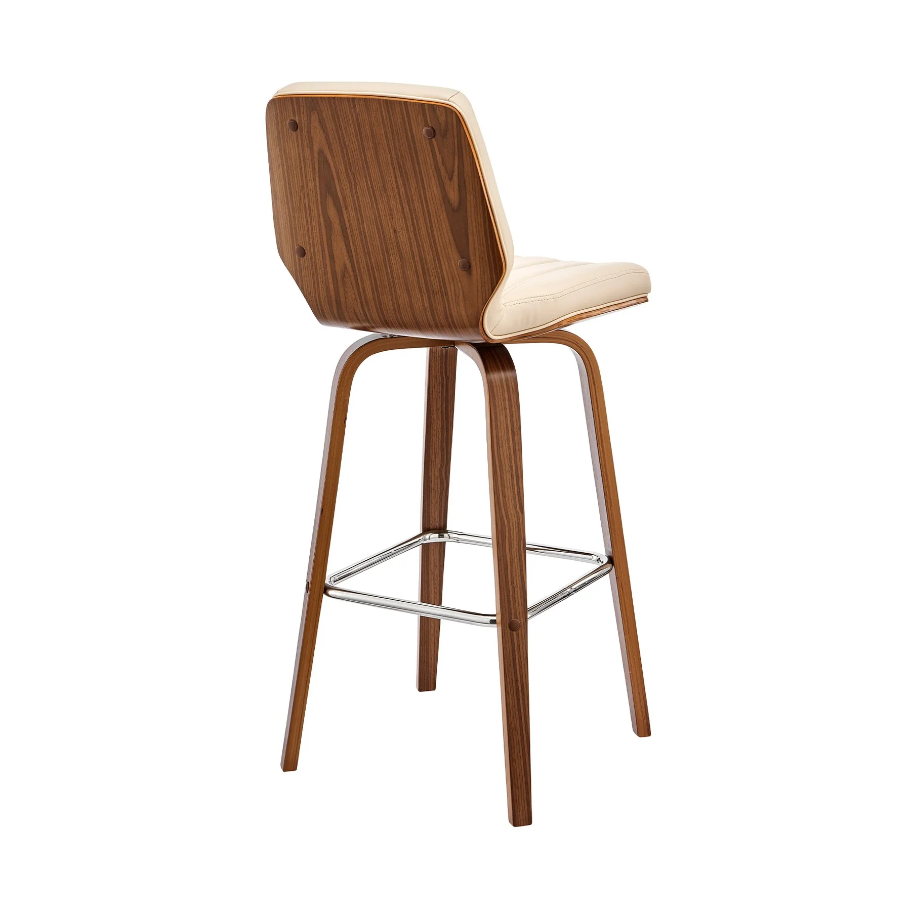 Renee 26" Swivel Cream Faux Leather and Walnut Wood Bar Stool - Image 4