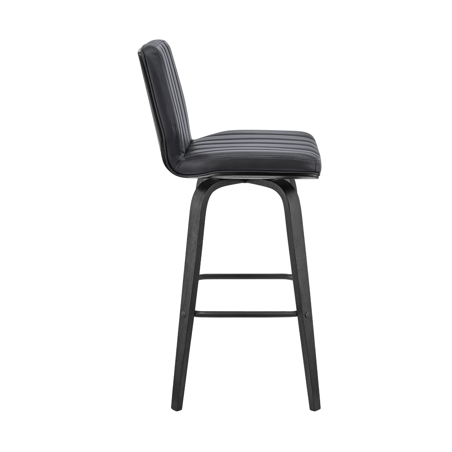 Renee 26" Swivel Gray Faux Leather and Black Wood Bar Stool - Image 3