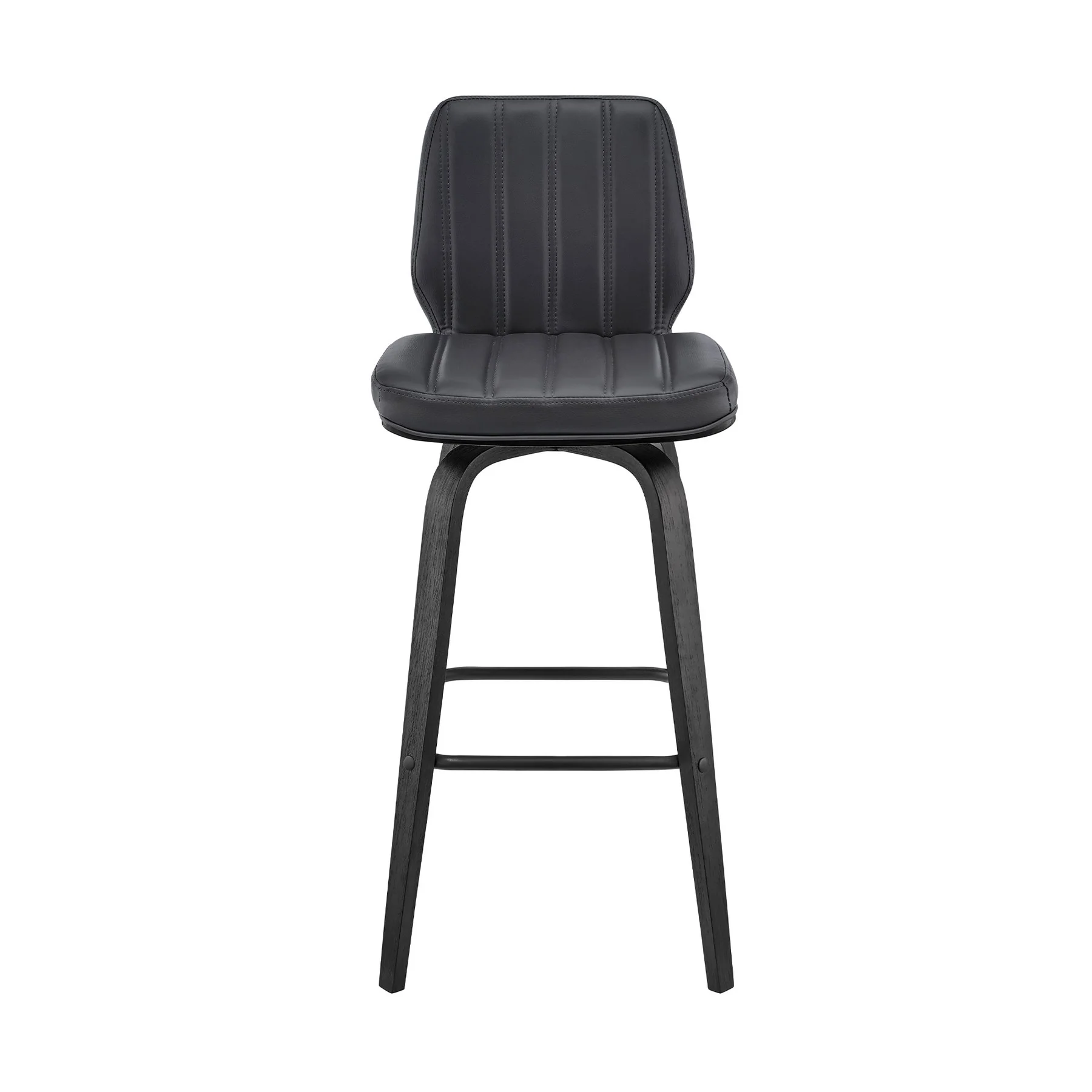 Renee 30" Swivel Gray Faux Leather and Black Wood Bar Stool - Image 2