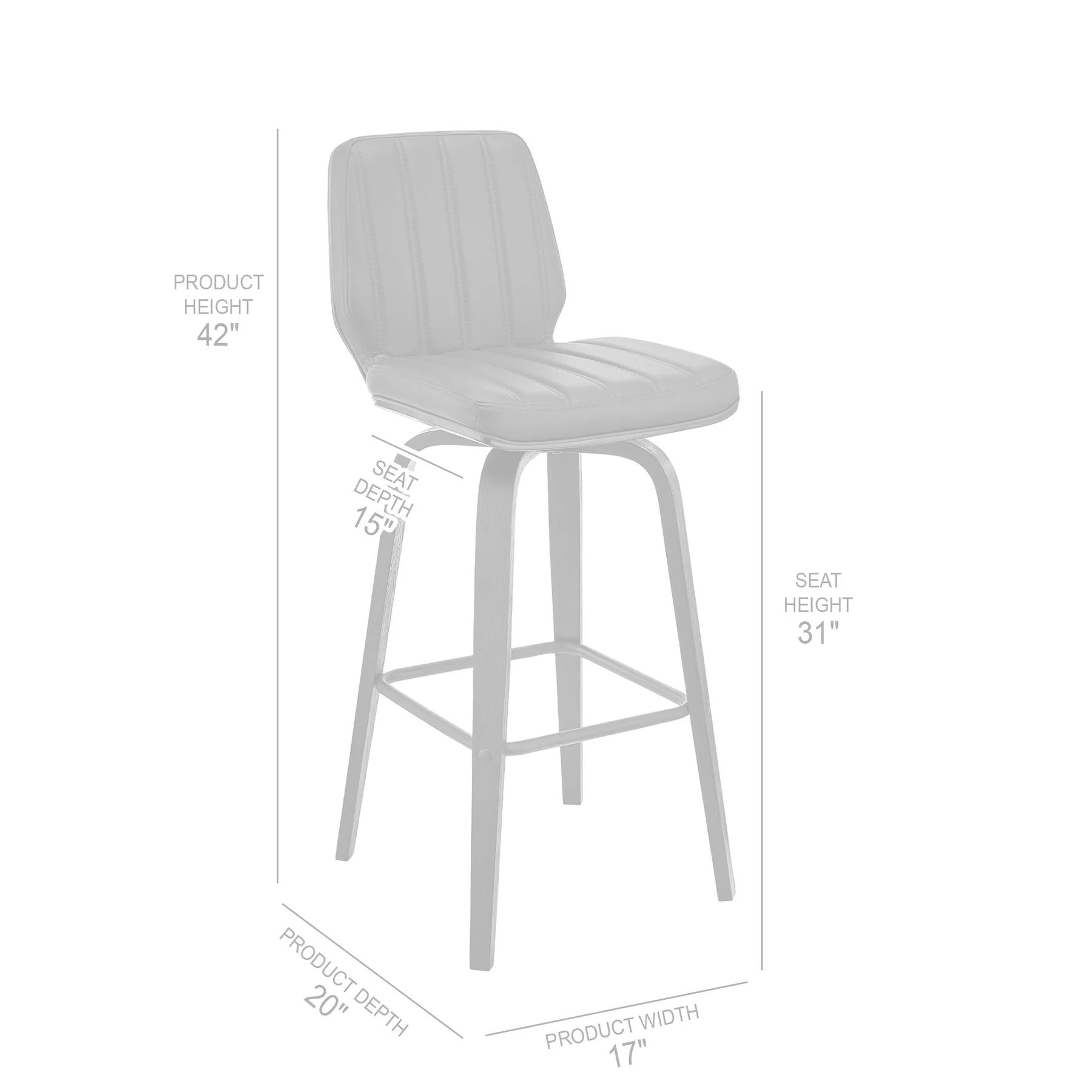 Renee 30" Swivel Gray Faux Leather and Black Wood Bar Stool - Image 9