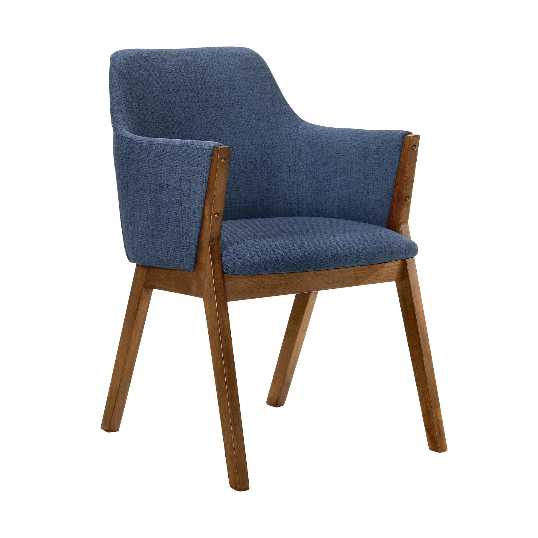 Renzo Blue Fabric and Walnut Wood Dining Side Chairs - Set of 2 - Image 2