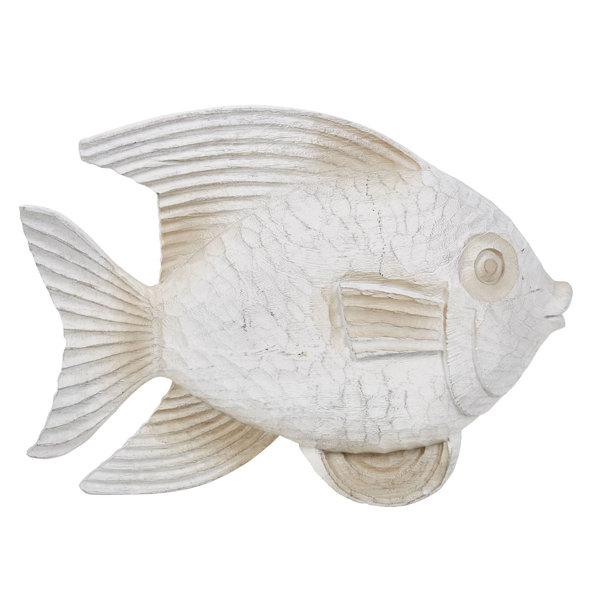 Resin 14" Fish Figurine, White Wash