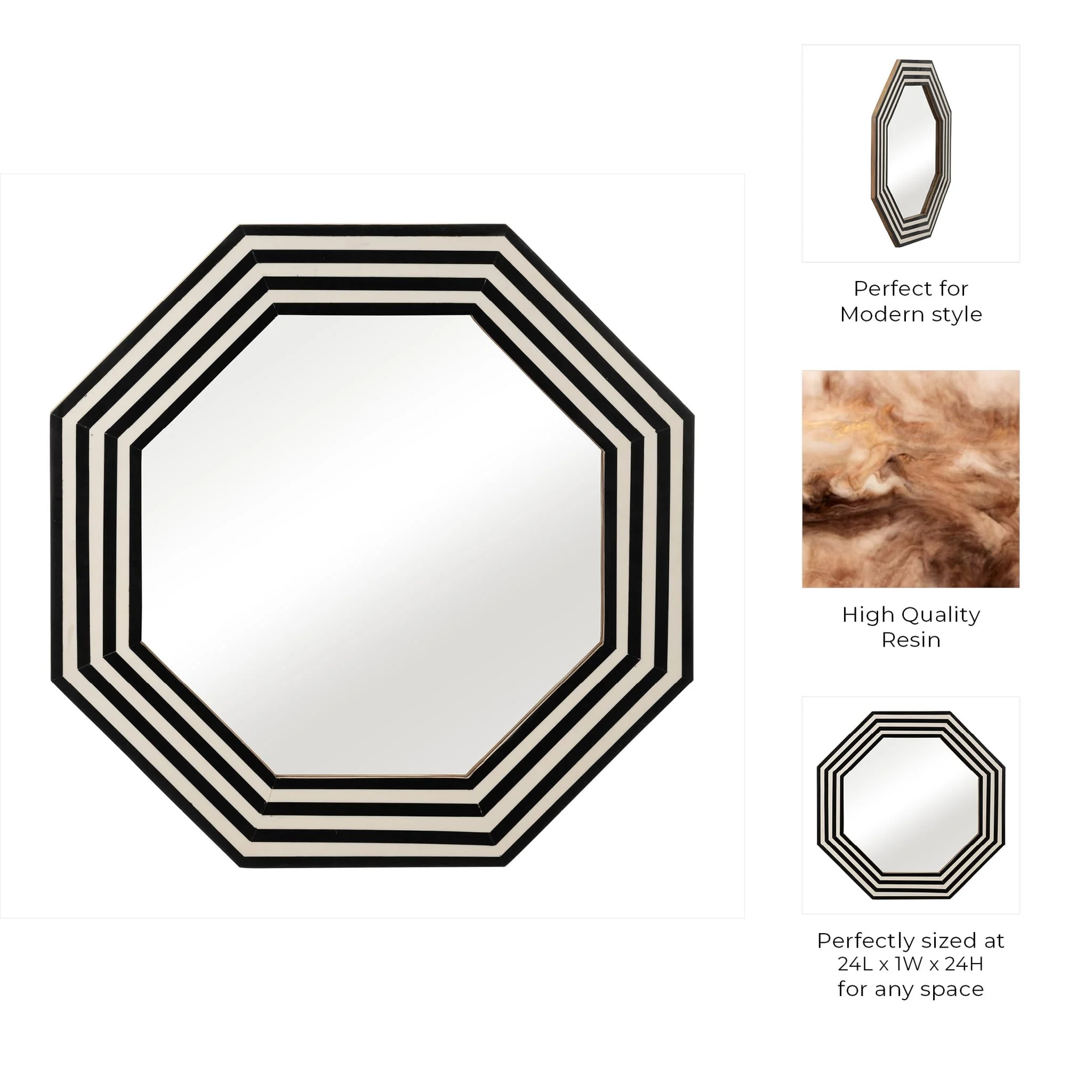 Resin 24x24 Octagon Mirror Blk/wht - Image 7