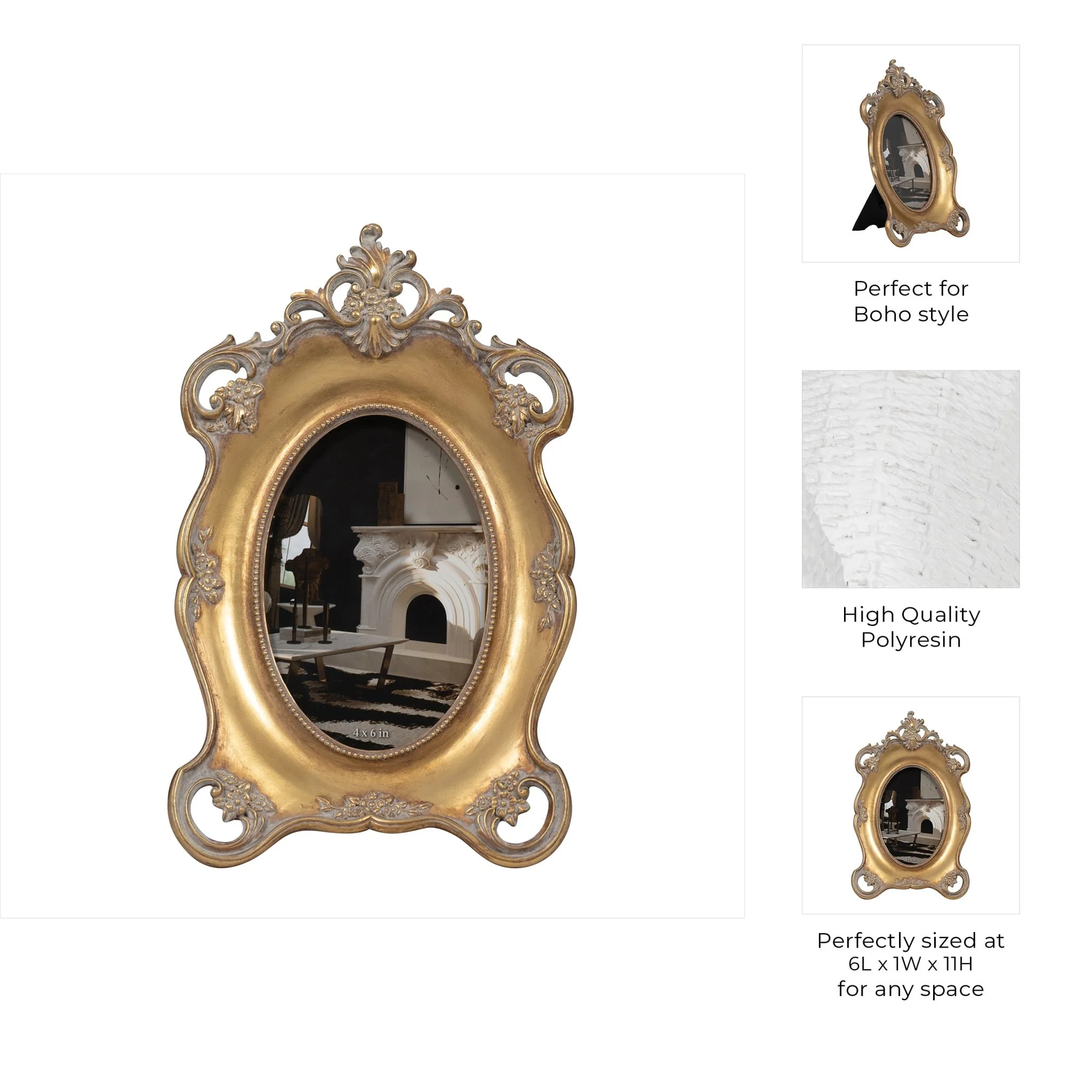 Resin, 4x6 Baroque Photo Frame, Gold - Image 7