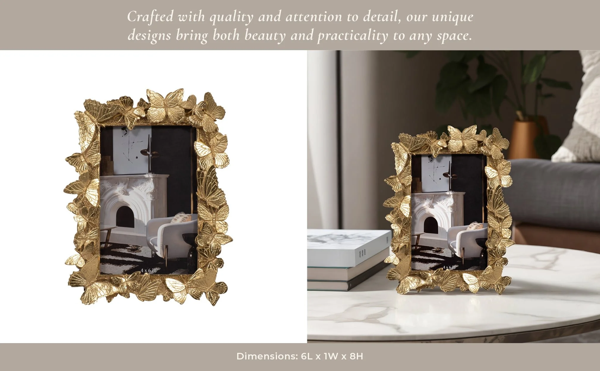 Resin, 4x6 Butterflies Photo Frame, Gold - Image 9