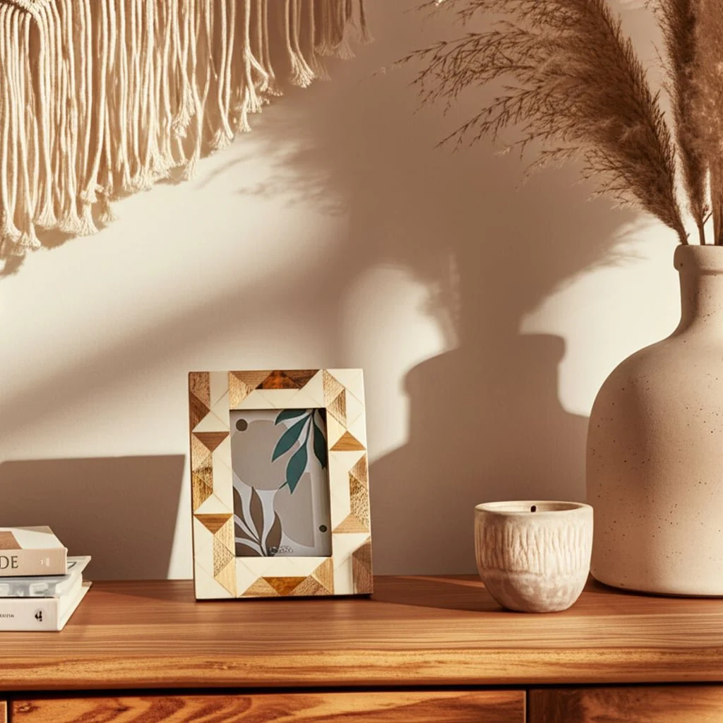 Resin, 4x6 Wood & White Geometric Photo Frame, Whi - Image 10