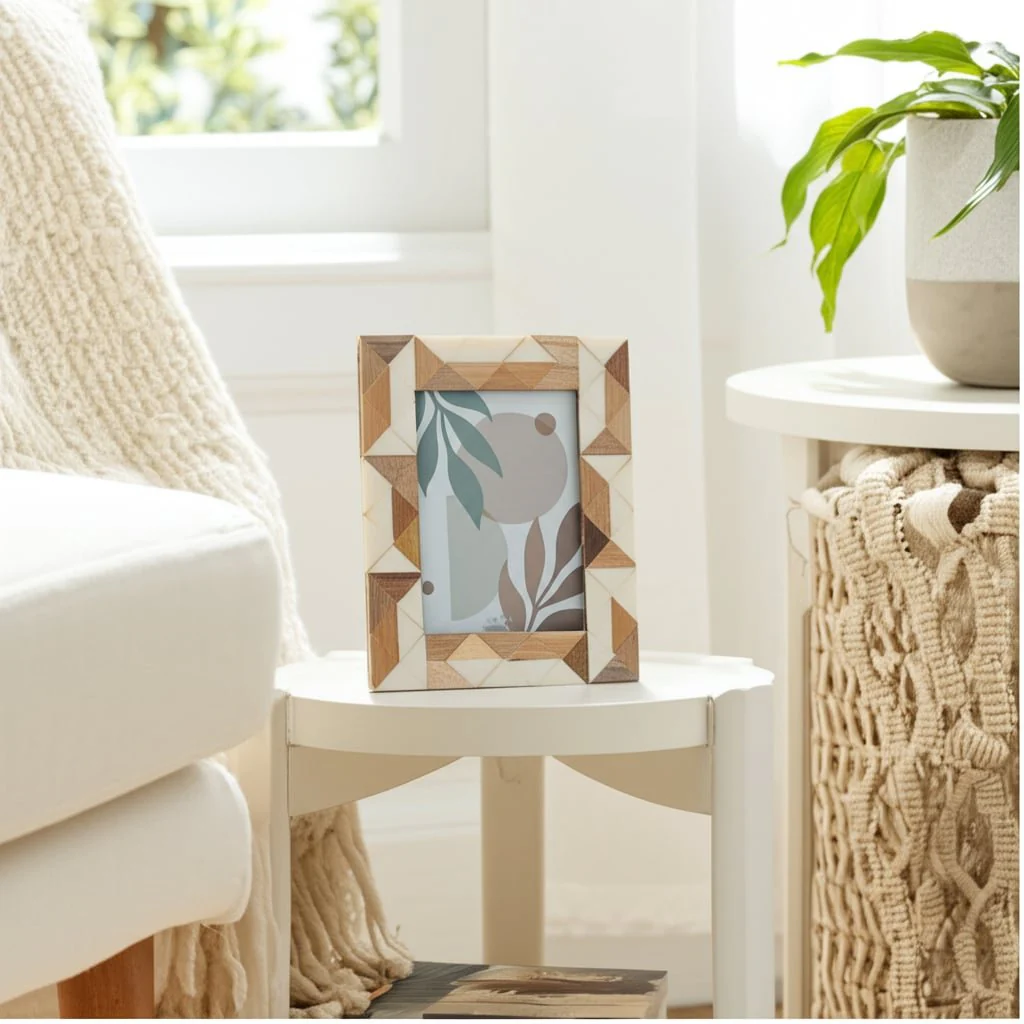 Resin, 5x7 Wood & White Geometric Photo Frame, Whi - Image 12