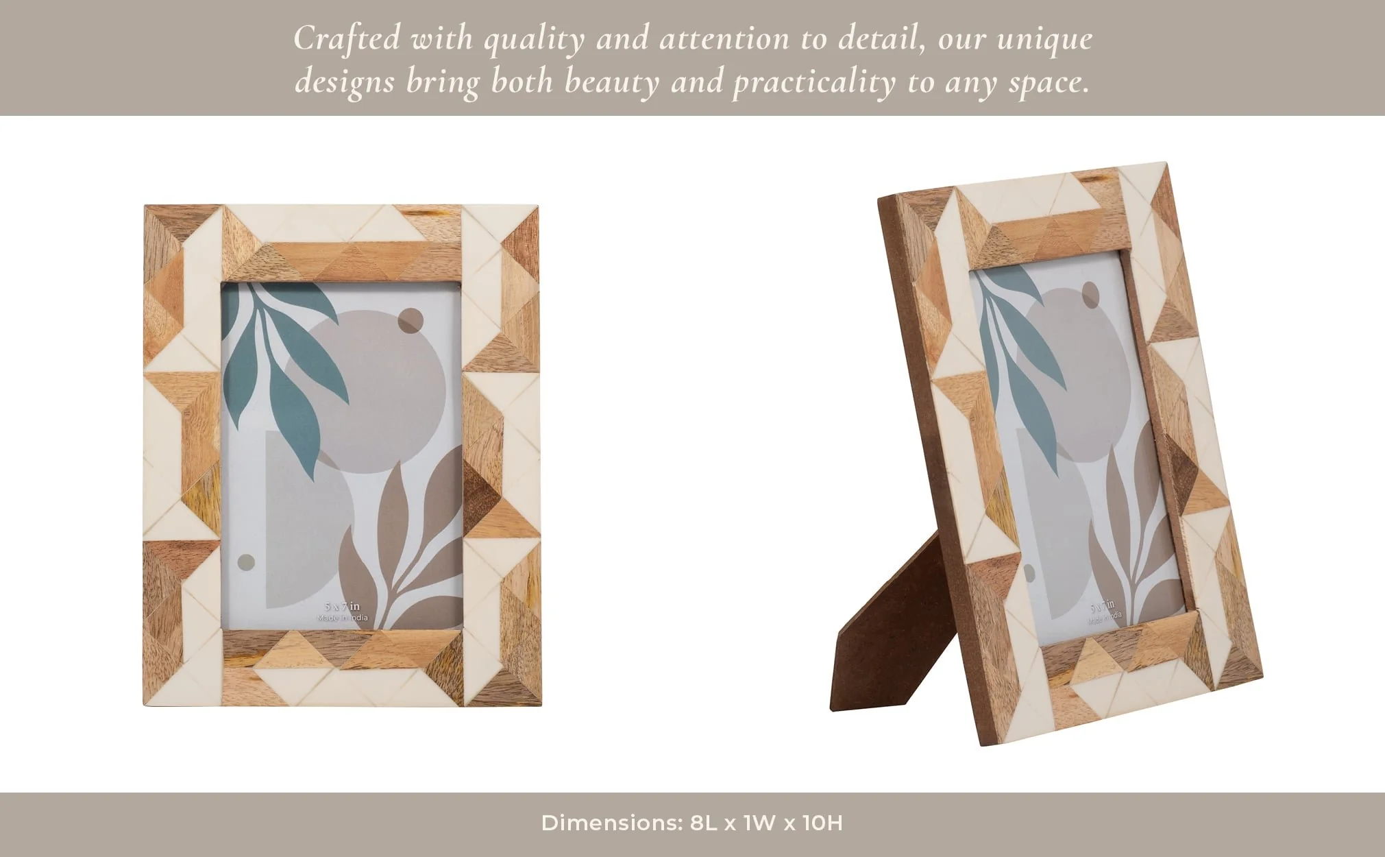 Resin, 5x7 Wood & White Geometric Photo Frame, Whi - Image 13