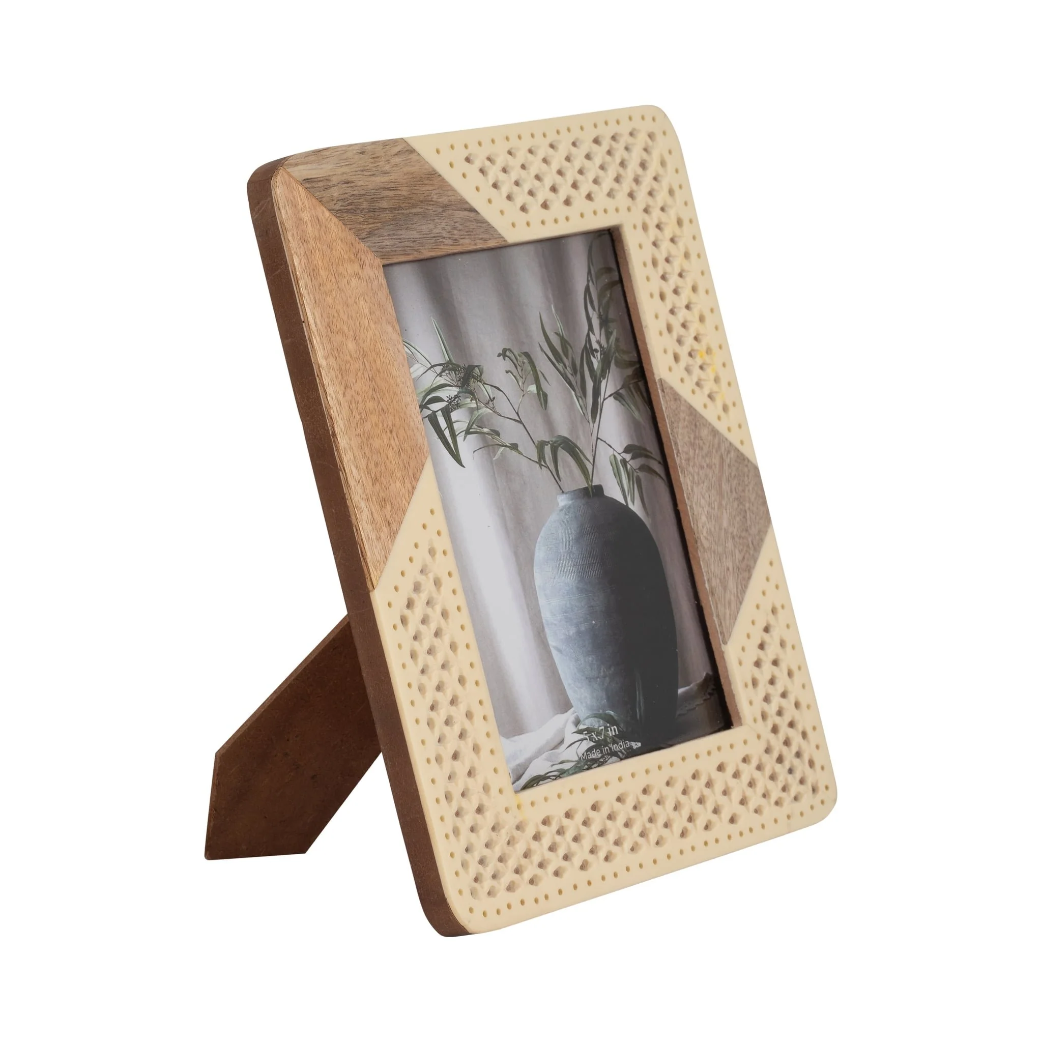 Resin, 5x7 Wood & Woven Photo Frame, Ivory/natural - Image 2