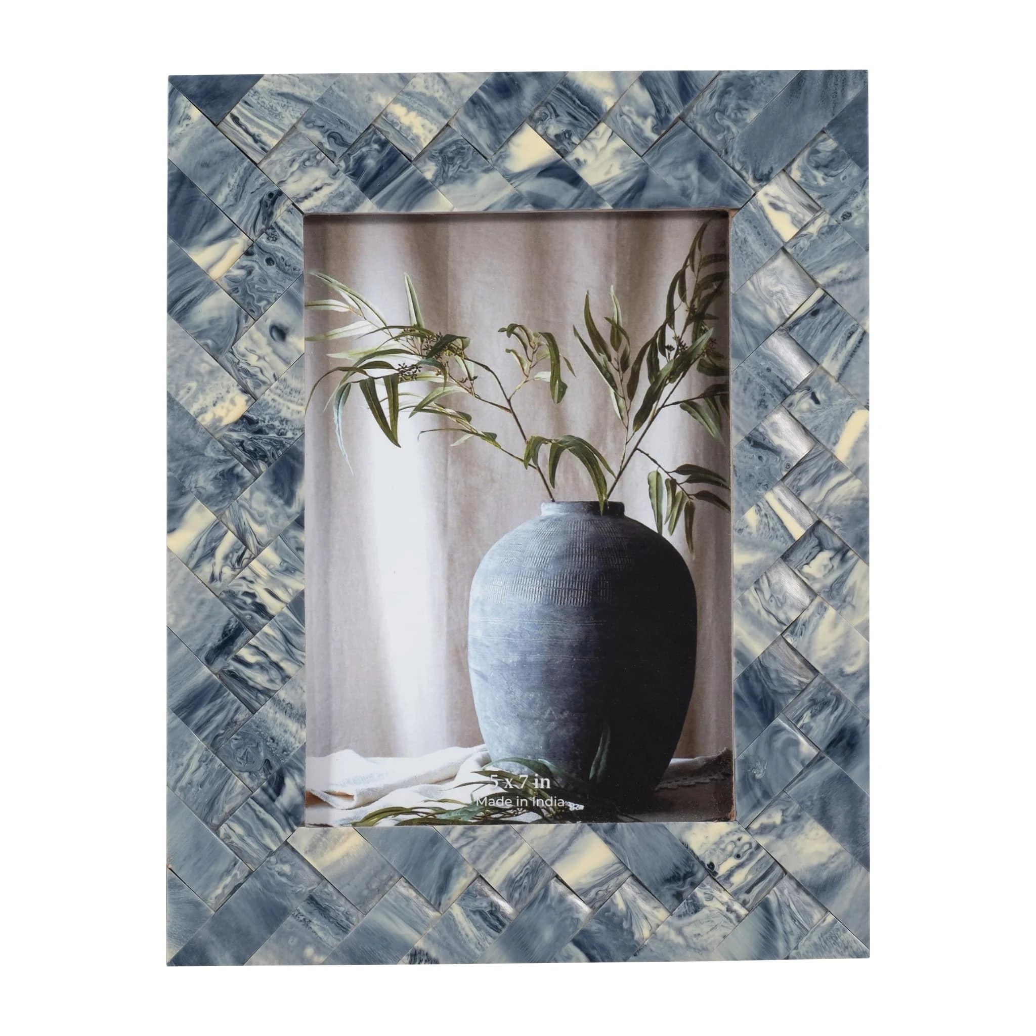 Resin, 5x7 Woven Photo Frame, Blue/ivory