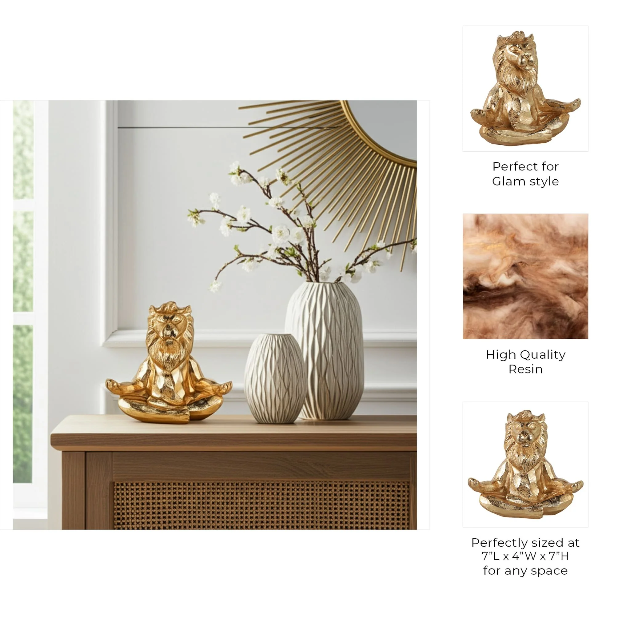 Resin 7" Yoga Lion, Gold - Image 9