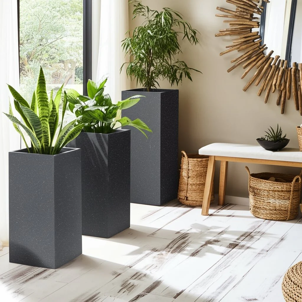 Resin, S/2 11/13"d Square Nested Planters, Dk Gray - Image 10