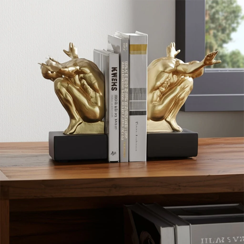 Resin, S/2, 6''h,  Man Sculpture Bookend, Gold - Image 9
