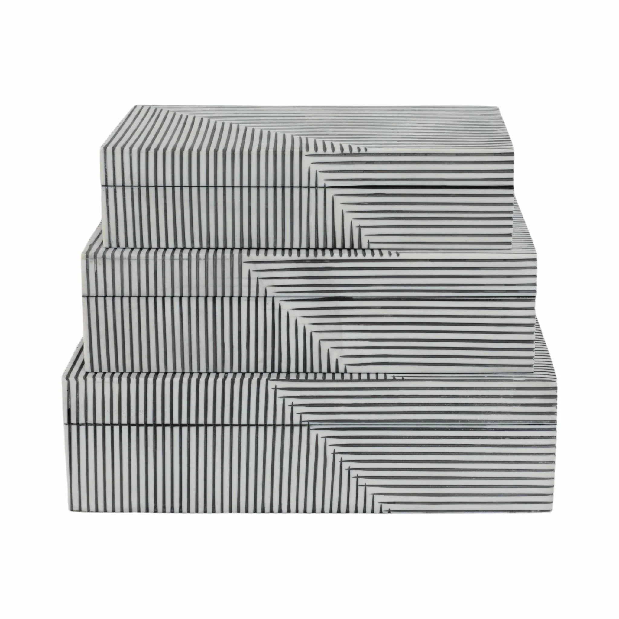 Resin S/3 10/11/12" Pinstripe Boxes, Black/white - Image 6