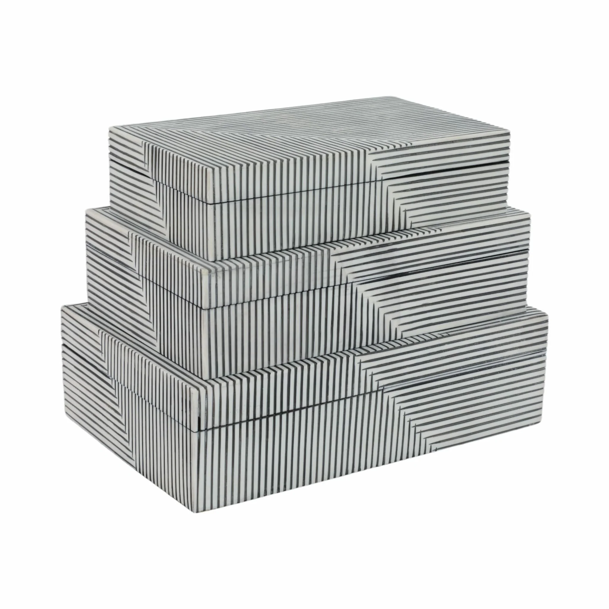 Resin S/3 10/11/12" Pinstripe Boxes, Black/white - Image 7