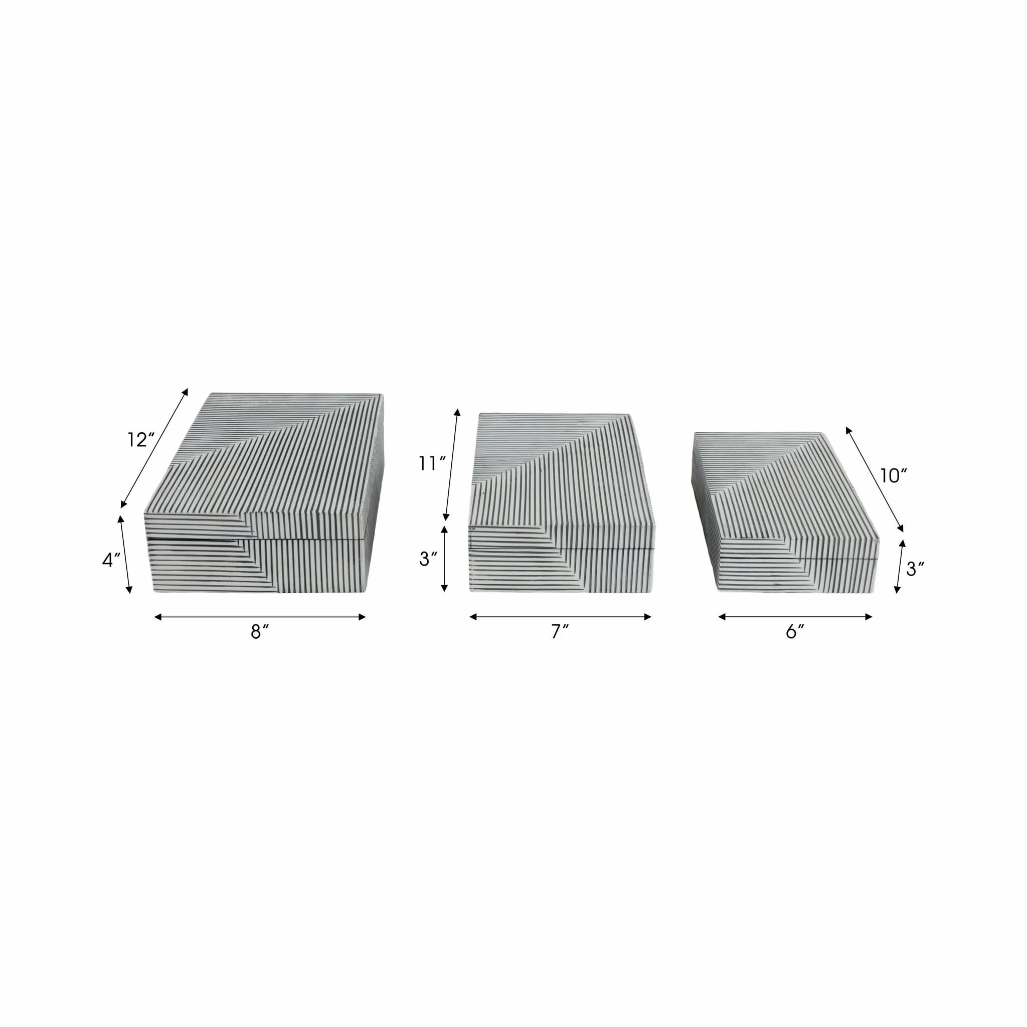 Resin S/3 10/11/12" Pinstripe Boxes, Black/white - Image 8