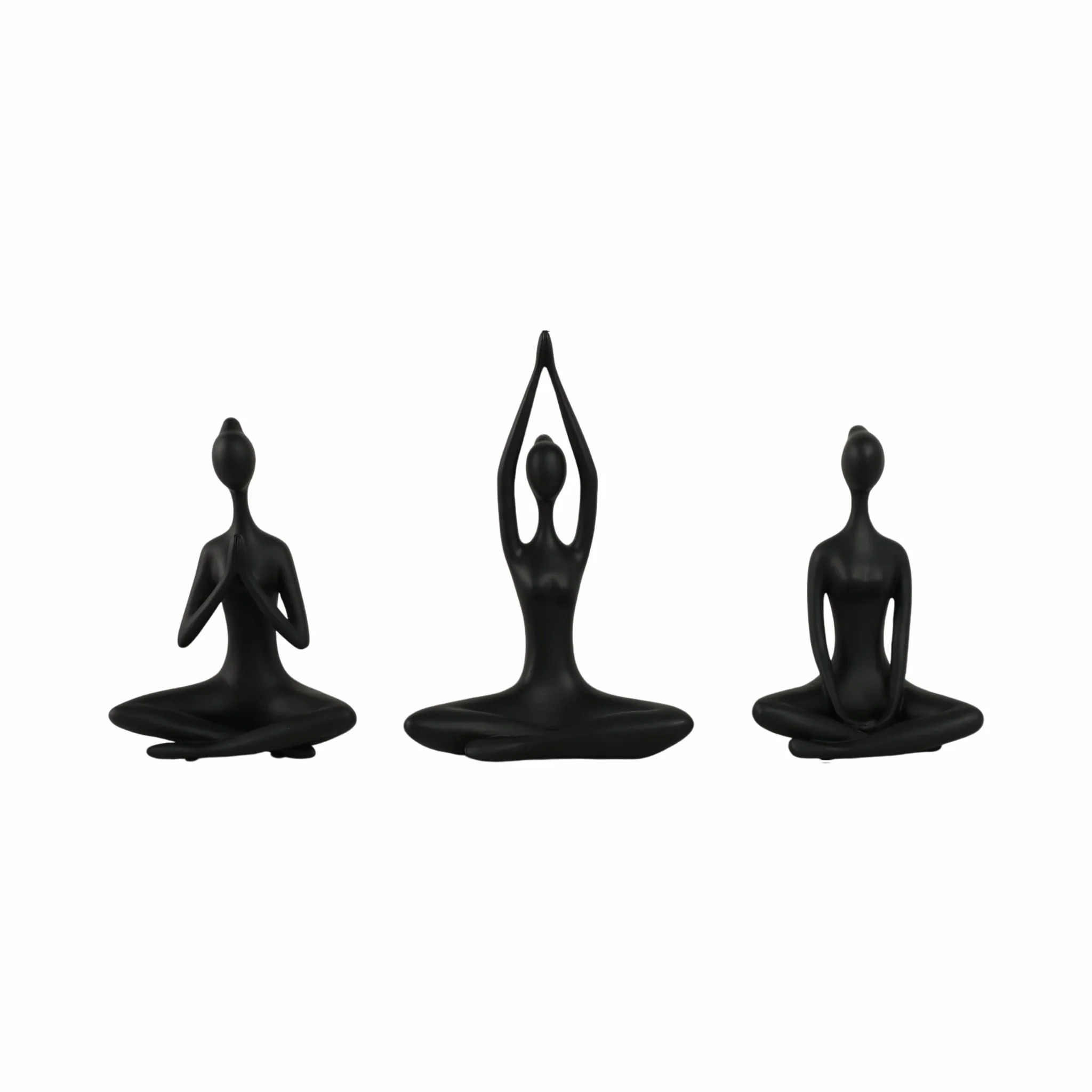 Resin, S/3 10"h Yoga Ladies, Black