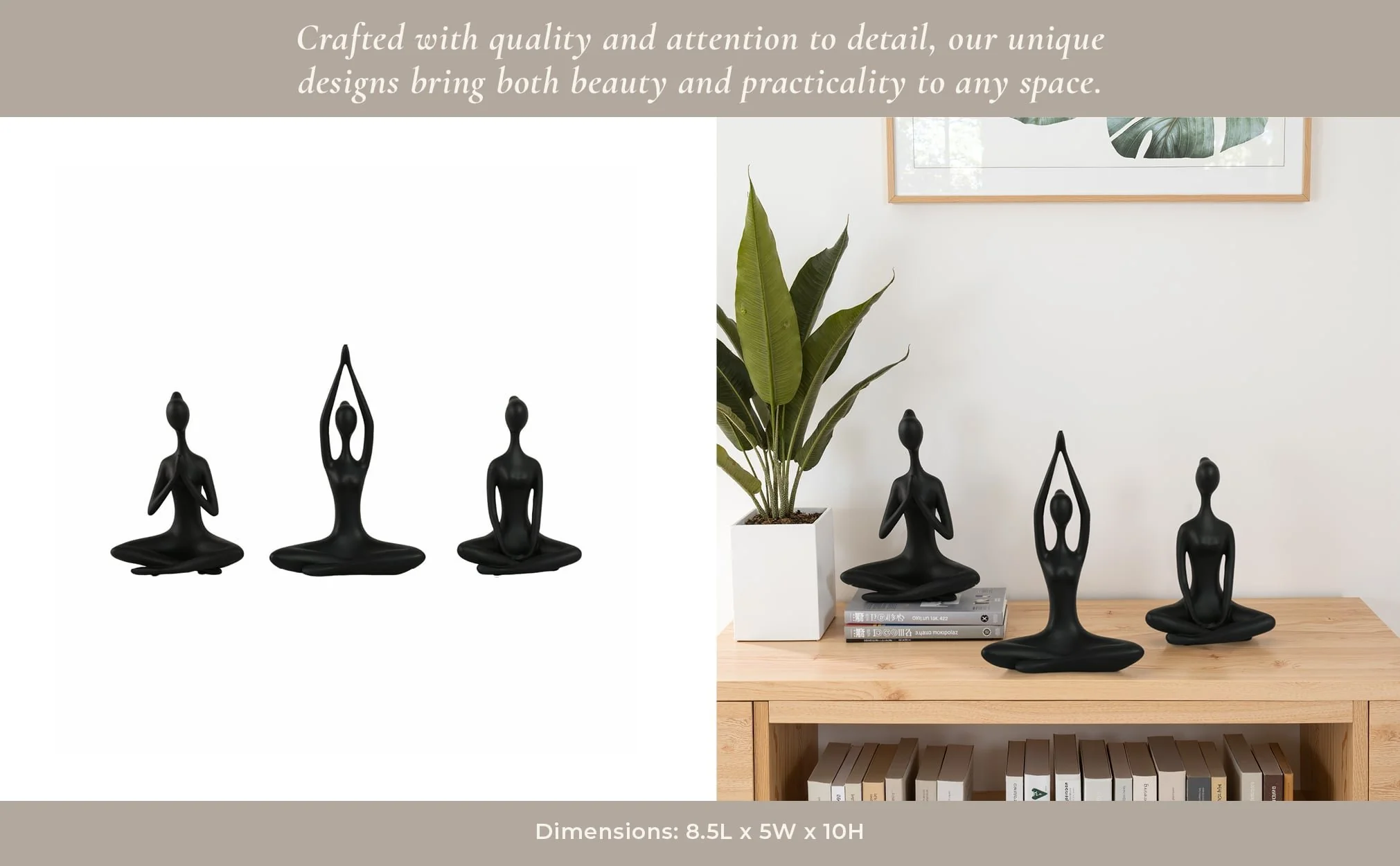 Resin, S/3 10"h Yoga Ladies, Black - Image 10