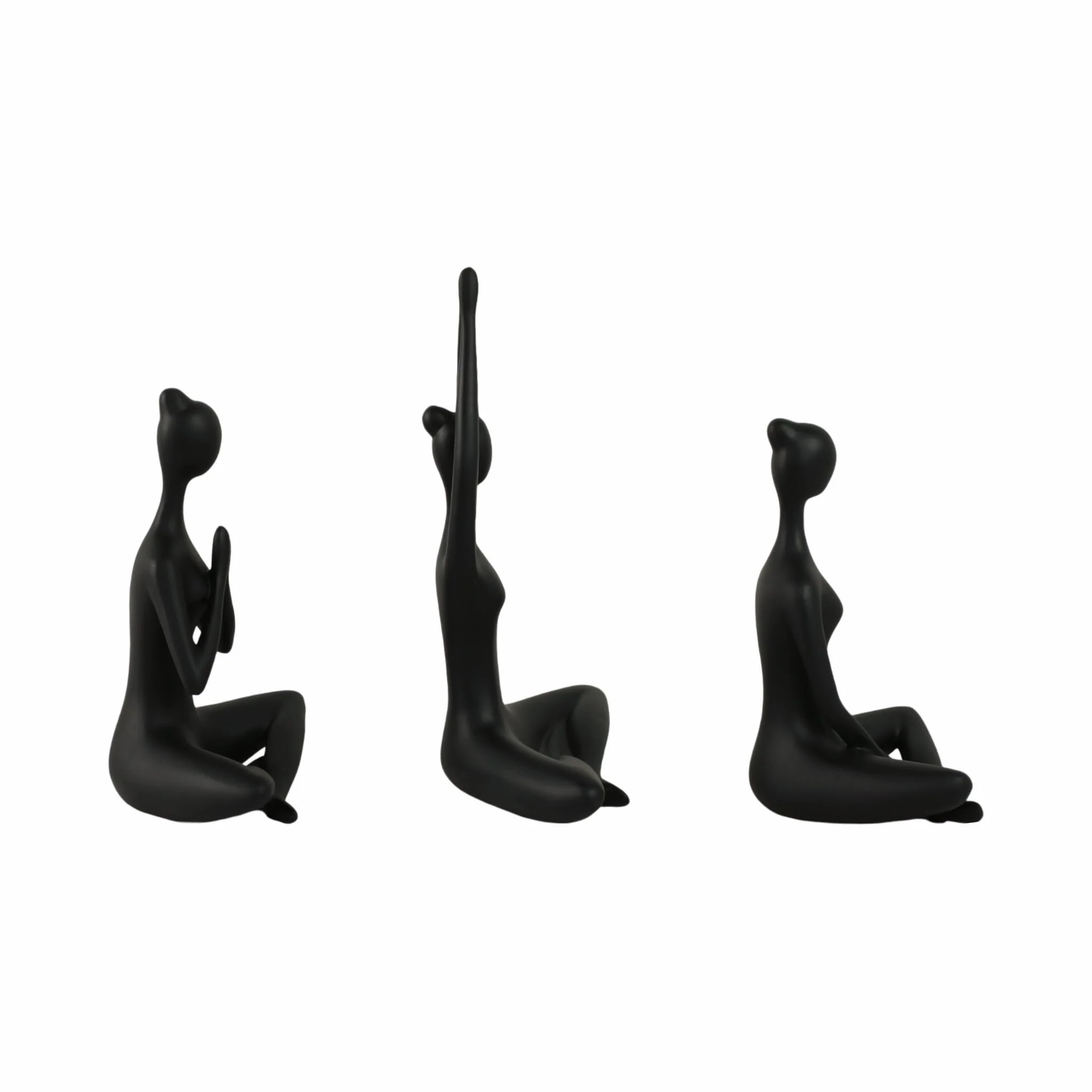 Resin, S/3 10"h Yoga Ladies, Black - Image 3