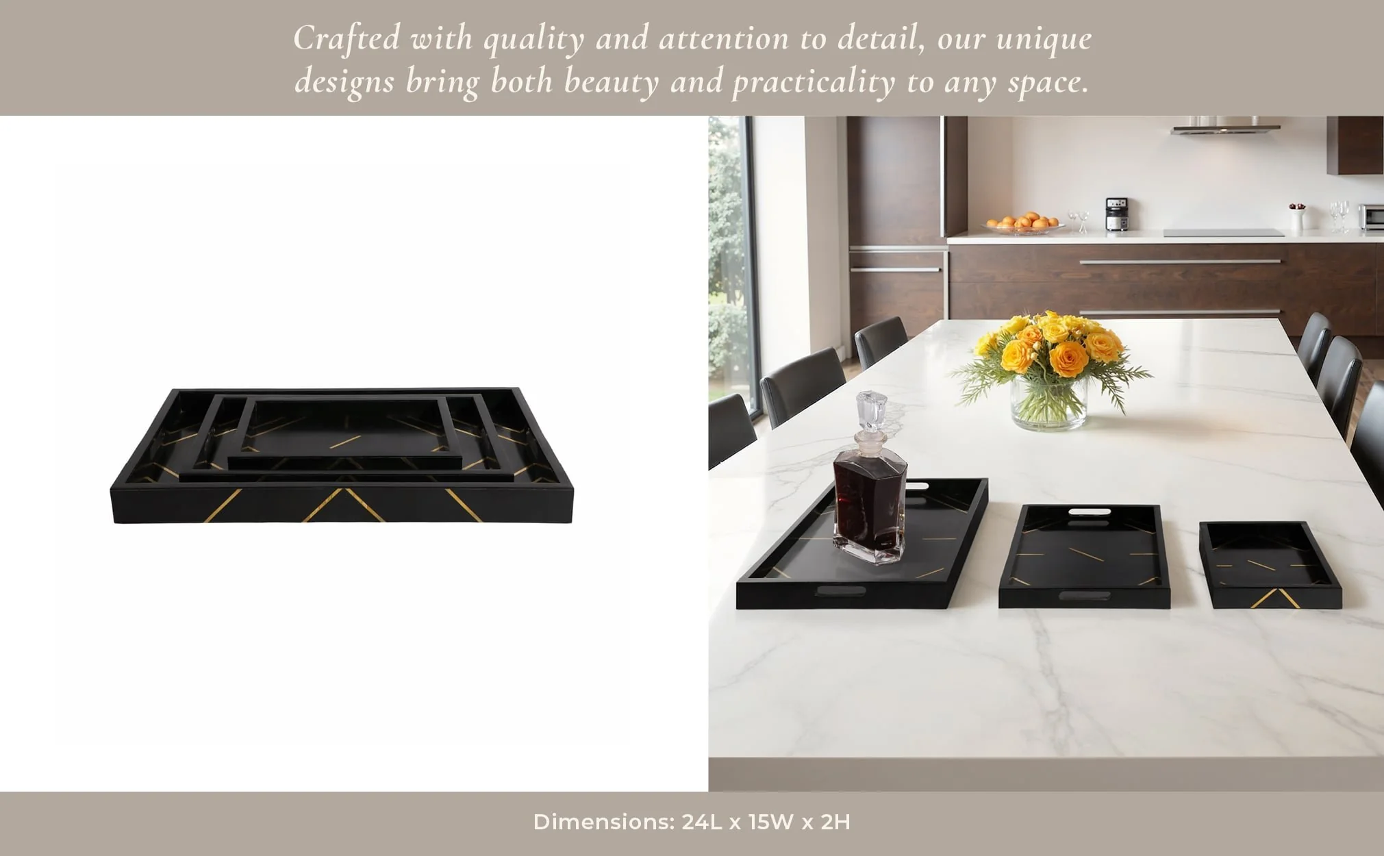 Resin,s/3 13/18/24",brss Inlay Rectangle Tray,blk - Image 12