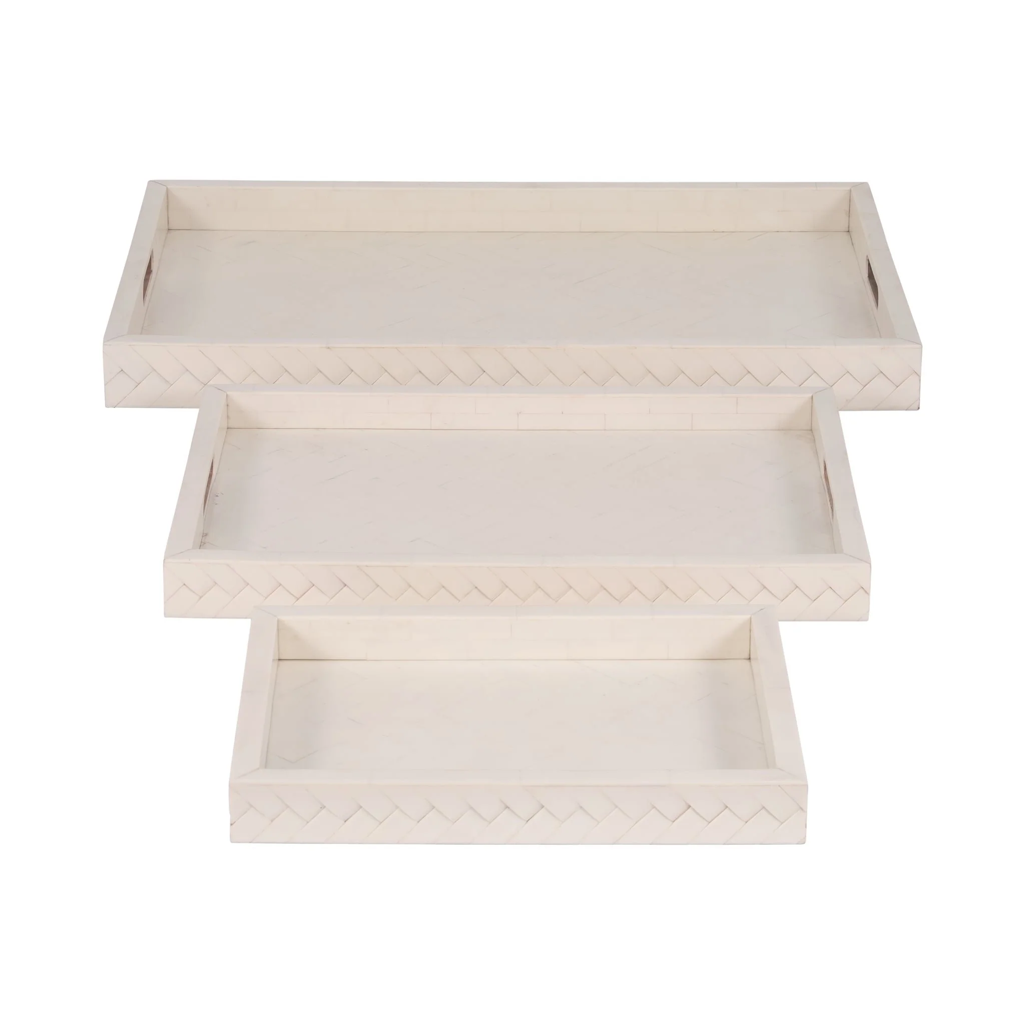 Resin, S/3 13/18/24 Woven Trays, Ivory