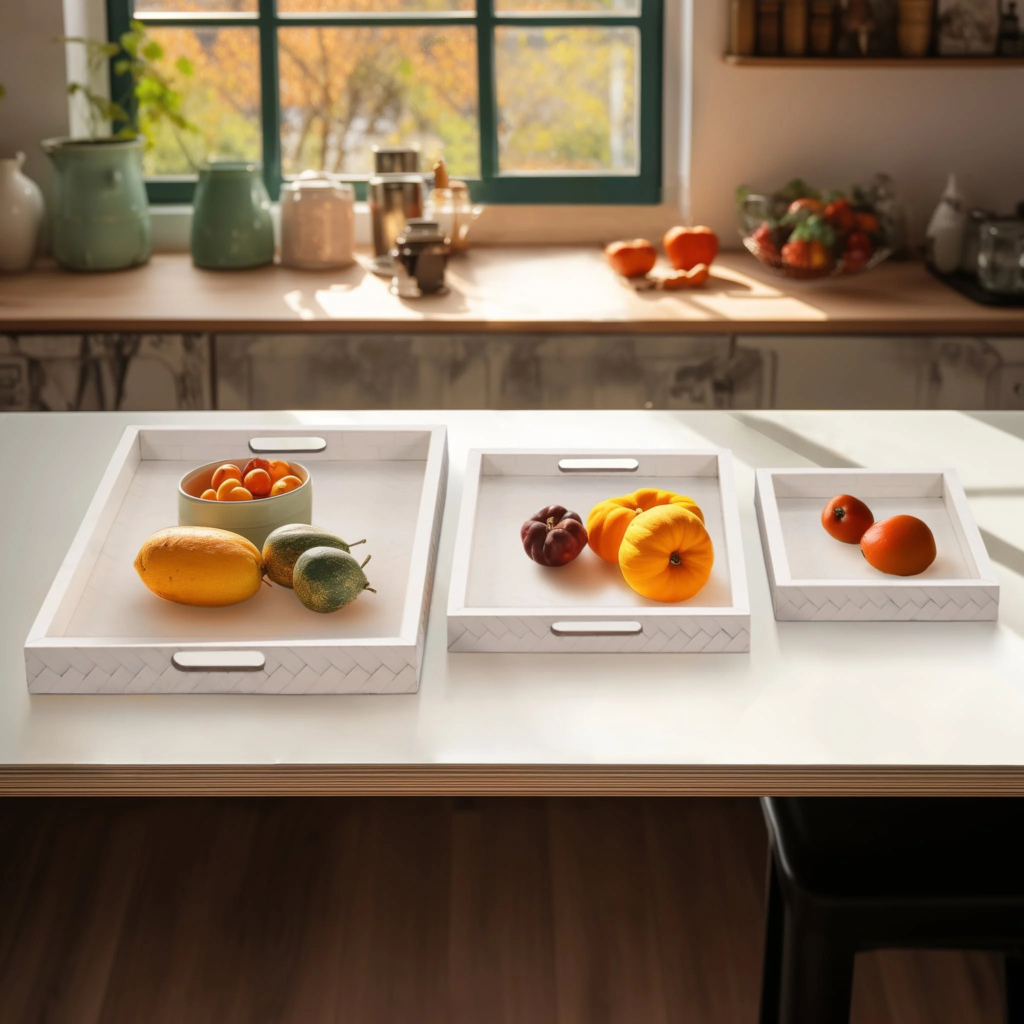 Resin, S/3 13/18/24 Woven Trays, Ivory - Image 10