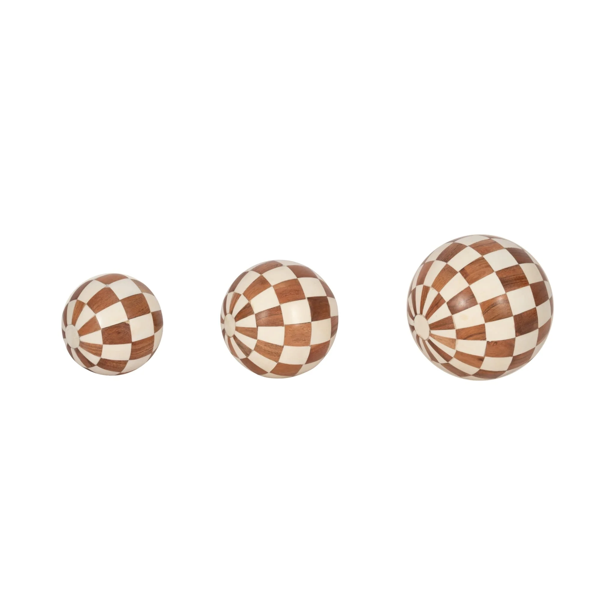 Resin, S/3 4/5/6" Checkered Orbs, Ivory/natural - Image 2