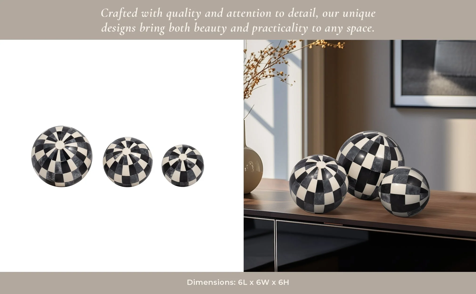 Resin, S/3 4/5/6" Checkered Orbs, Multi - Image 12