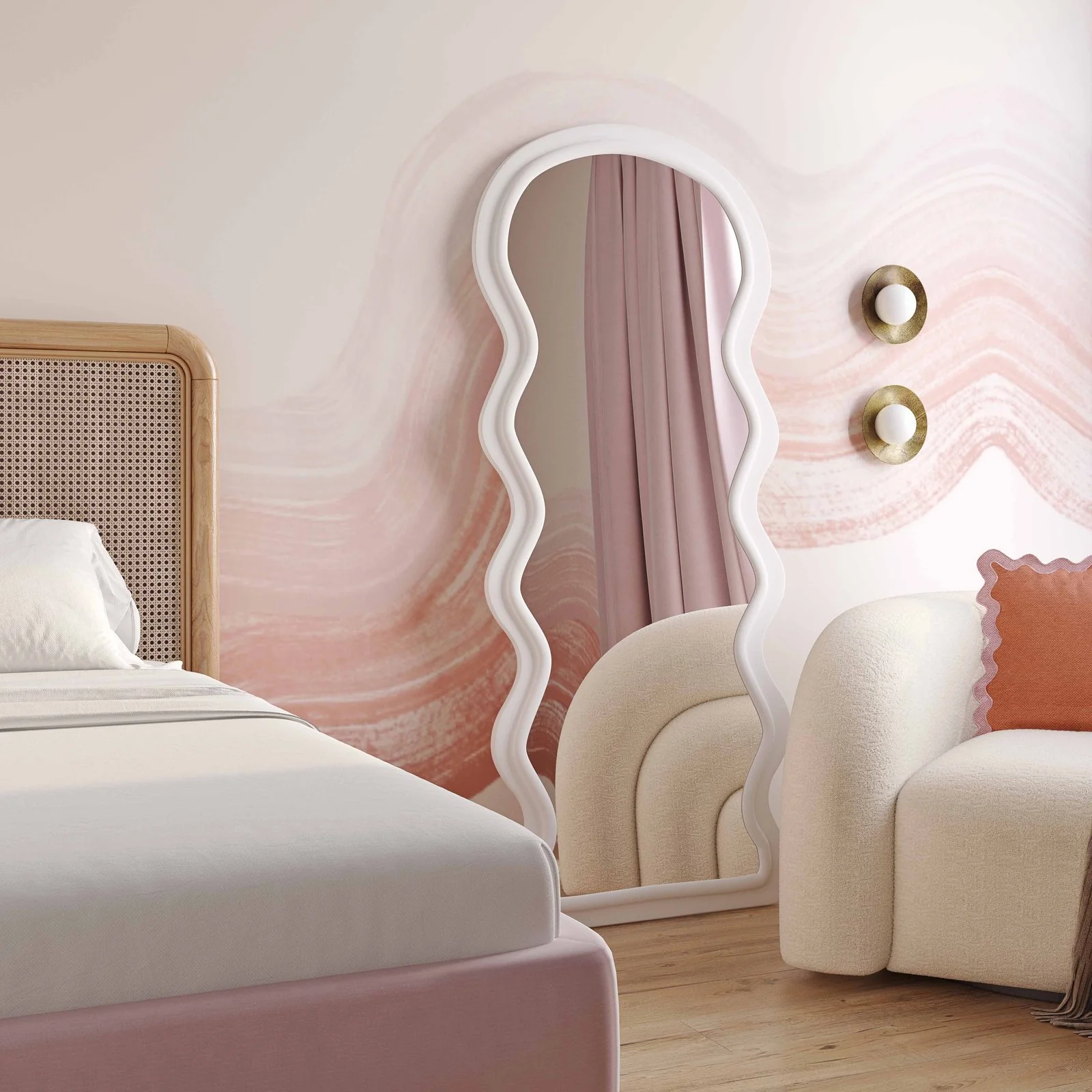 Rhodes Cream Velvet 70 inch Floor Mirror - Image 2