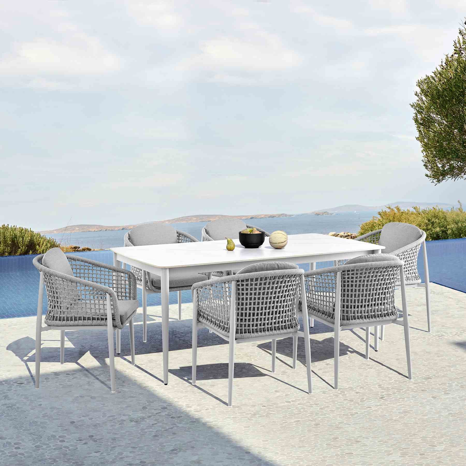 Rhodes Outdoor Patio Dining Chair in Aluminum with Light Gray Rope and Cushions - Set of 2 - Image 12