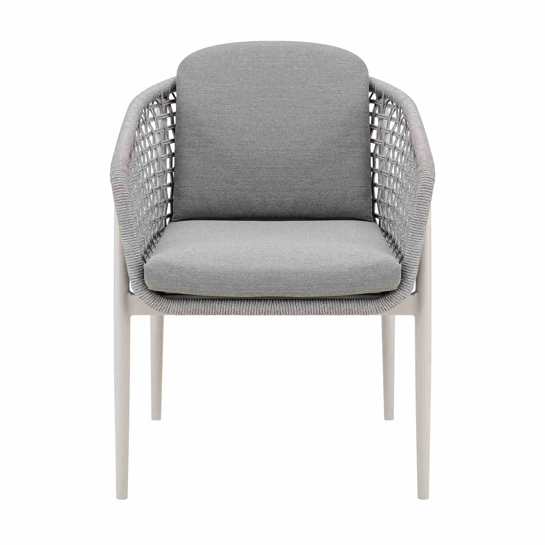 Rhodes Outdoor Patio Dining Chair in Aluminum with Light Gray Rope and Cushions - Set of 2 - Image 3