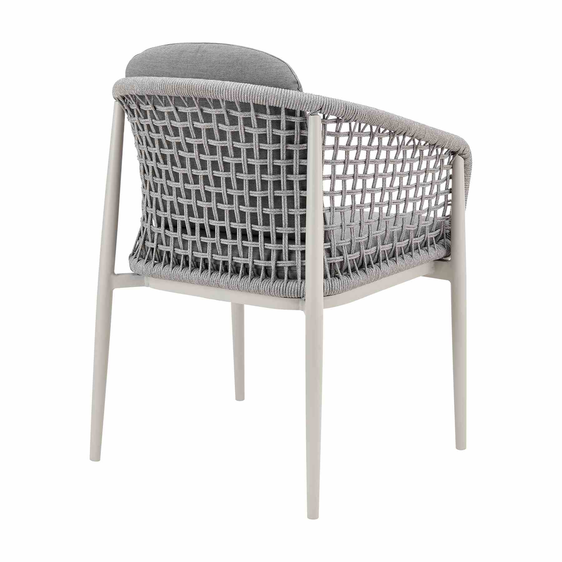 Rhodes Outdoor Patio Dining Chair in Aluminum with Light Gray Rope and Cushions - Set of 2 - Image 4