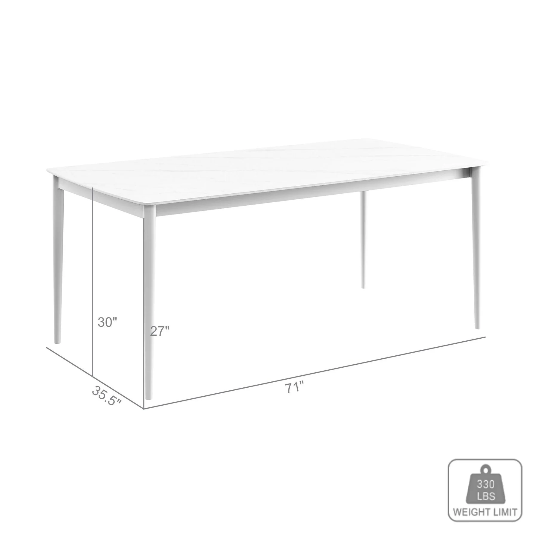 Rhodes Outdoor Patio Rectangular Dining Table in Snowy Sintered Stone and Porcelain Finish - Image 6