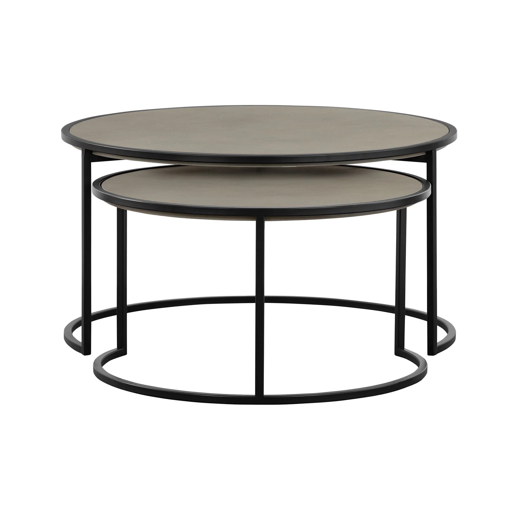 Rina Concrete and Black Metal 2 Piece Nesting Coffee Table Set - Image 2