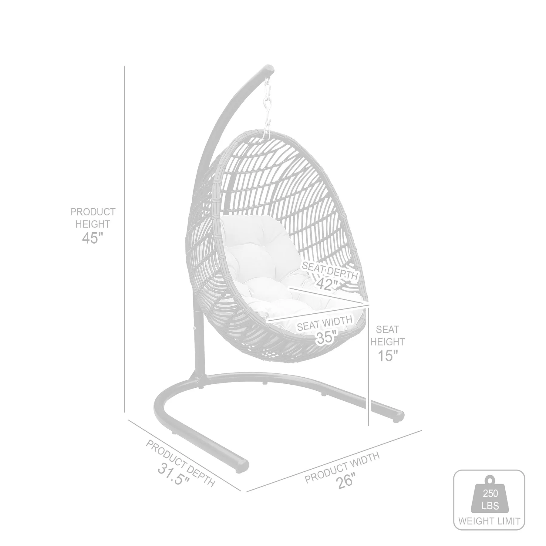 Rio Indoor Outdoor Hanging Egg Swing Chair in Gray Wicker with Black Iron Stand - Image 10