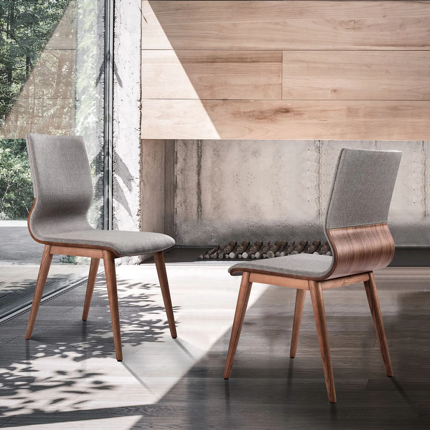 Robin Mid-Century Dining Chair in Walnut Finish and Gray Fabric - Set of 2 - Image 11