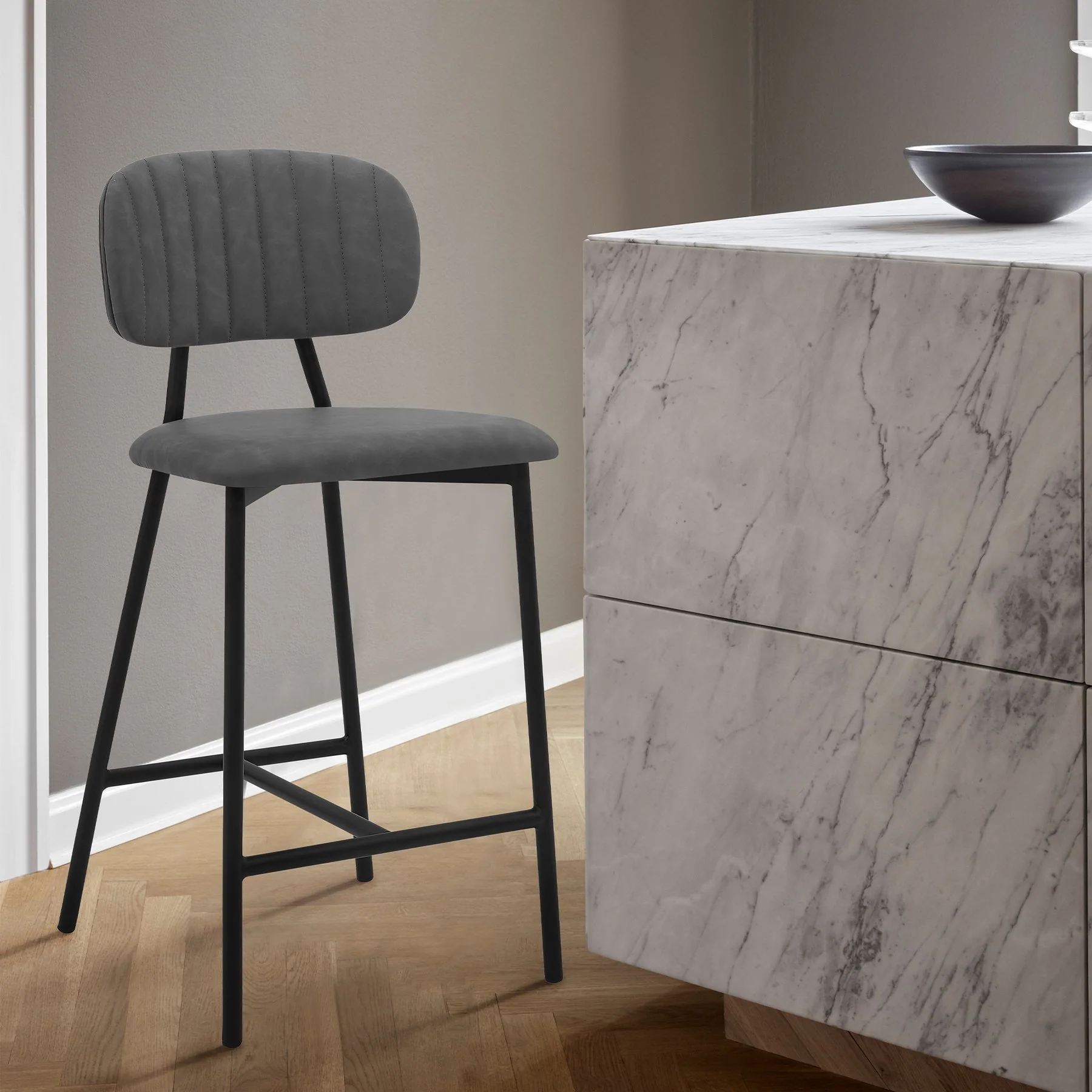 Rococo 26" Gray Faux Leather and Metal Counter Height Bar Stool - Image 8